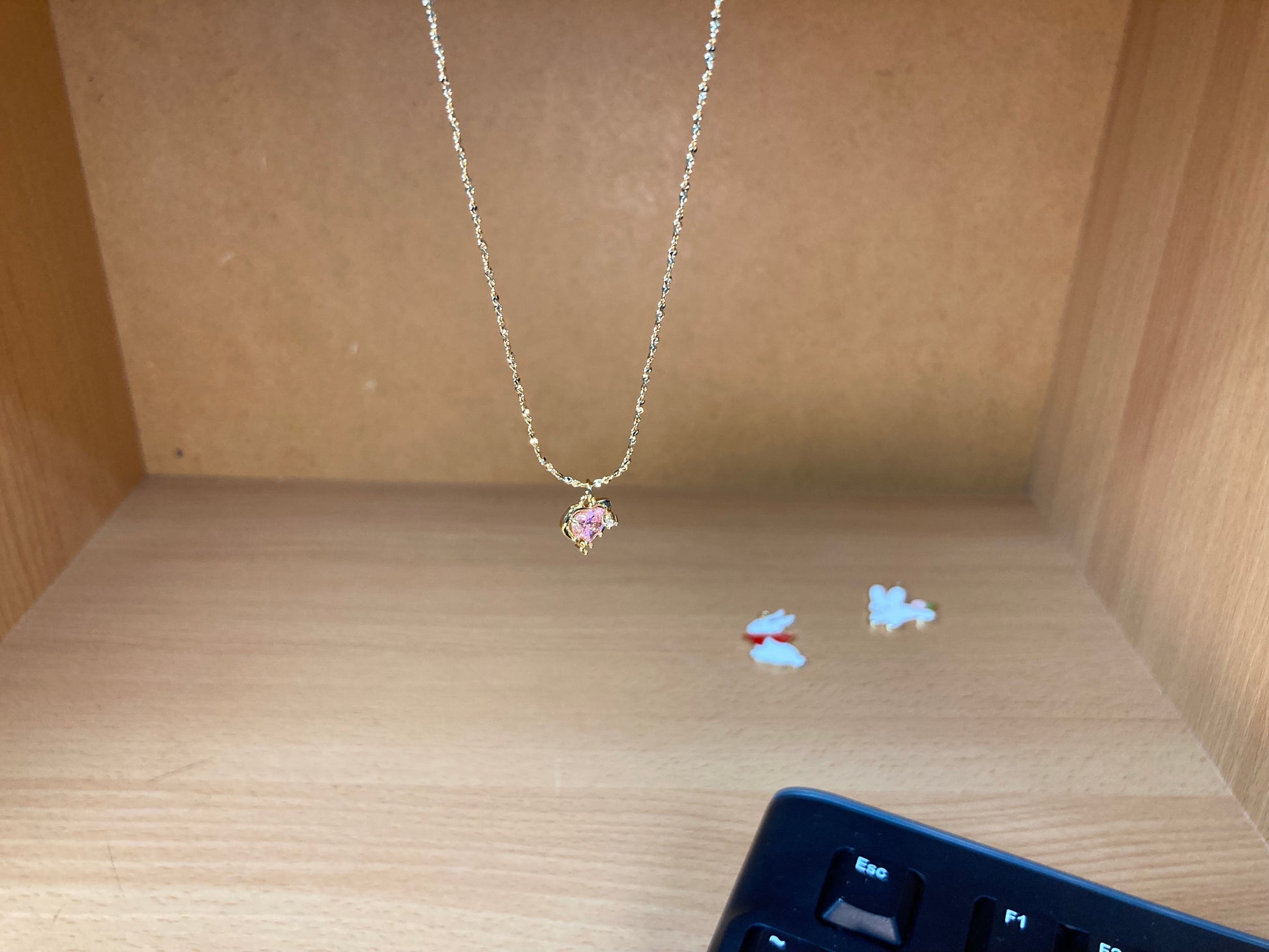 Tiny Treasures Seoul - Pink Cubic Zirconia Heart Necklace (Gold) Front View
