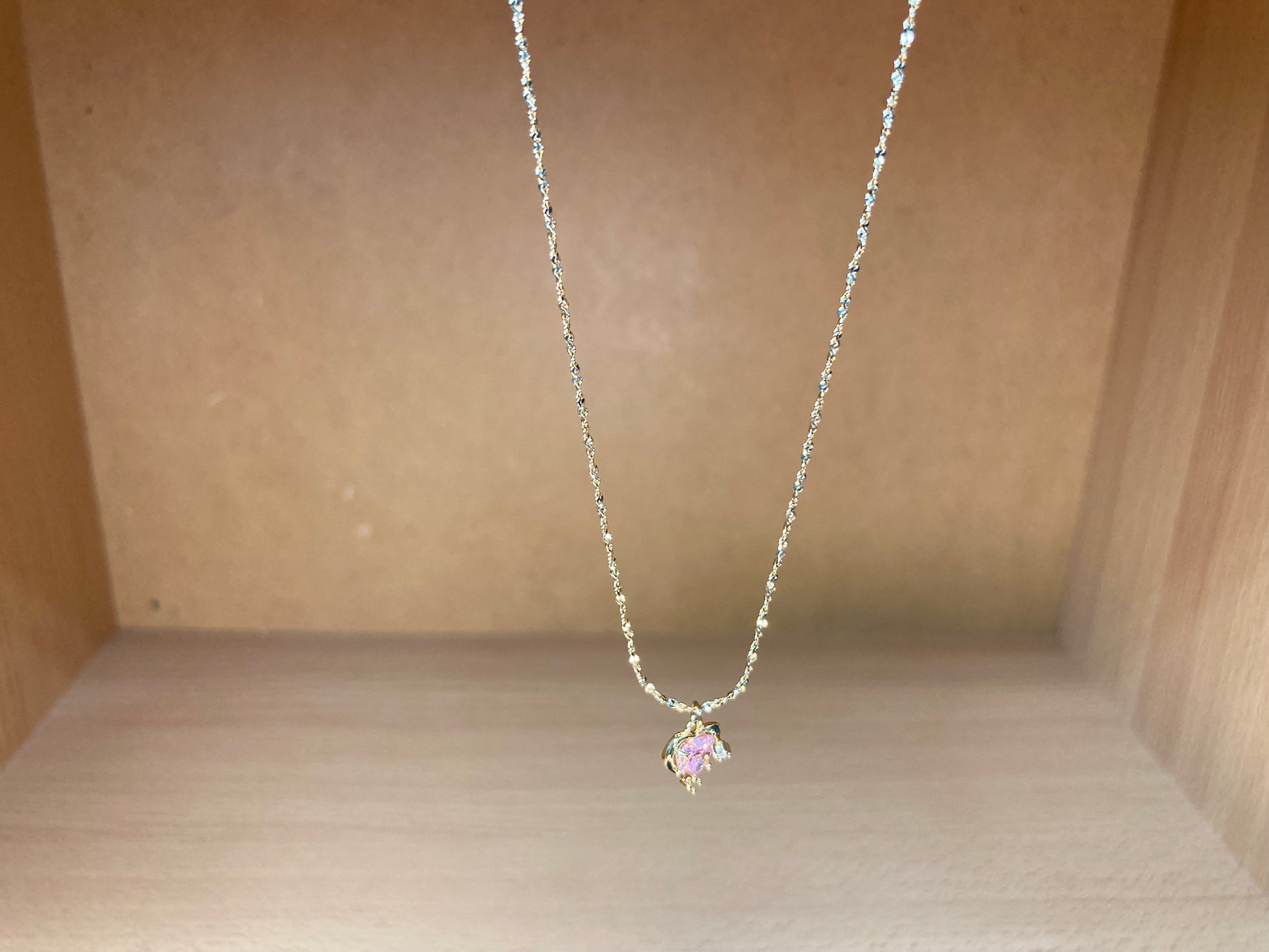 Tiny Treasures Seoul - Pink Cubic Zirconia Heart Necklace (Gold) Side View