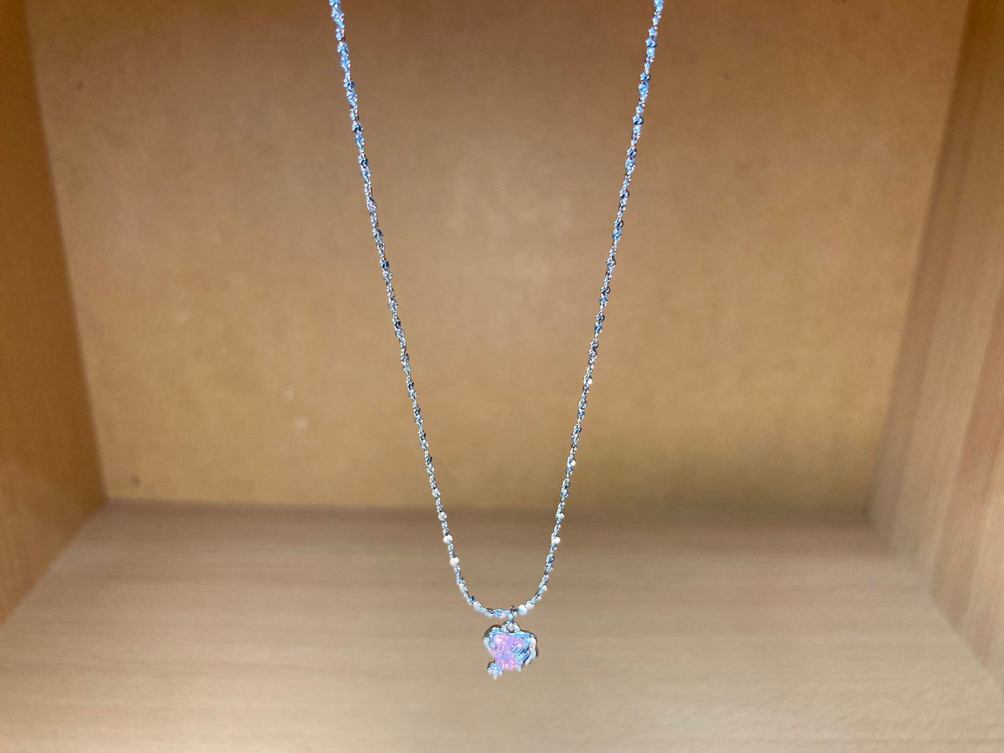 Tiny Treasures Seoul - Pink Cubic Zirconia Heart Necklace (Silver)