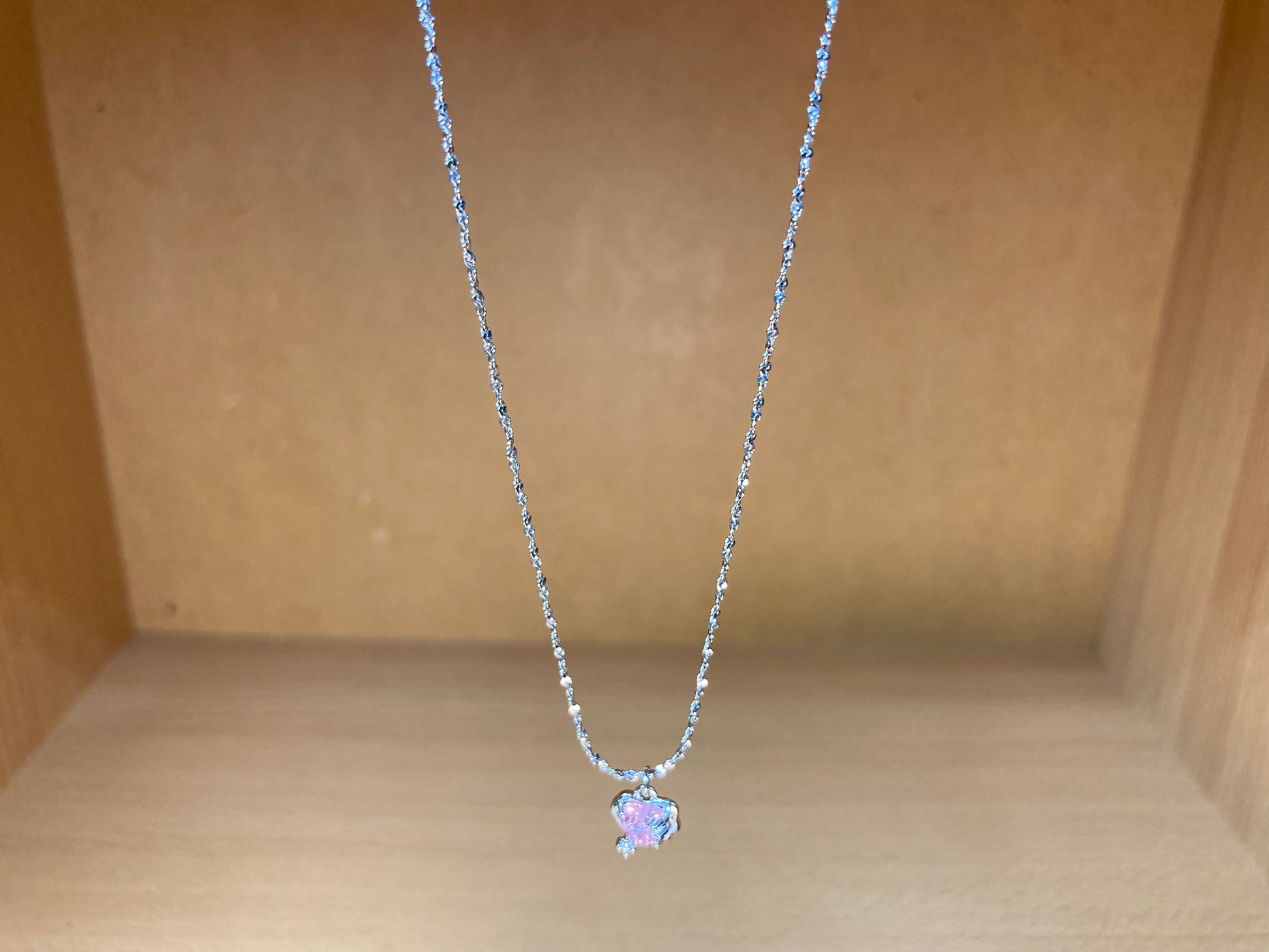 Tiny Treasures Seoul - Pink Cubic Zirconia Heart Necklace (Silver)