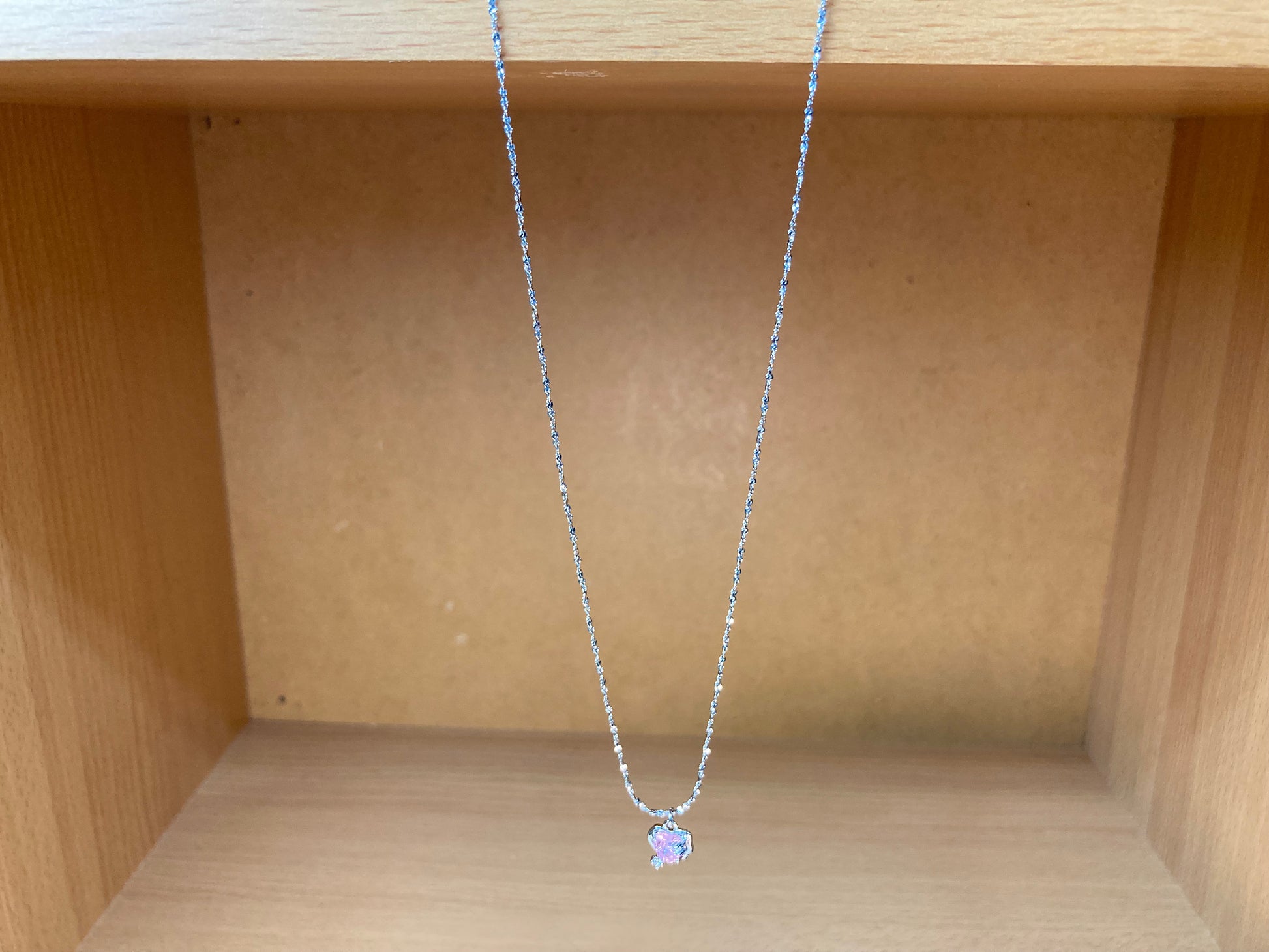 Tiny Treasures Seoul - Pink Cubic Zirconia Heart Necklace (Silver) Front View