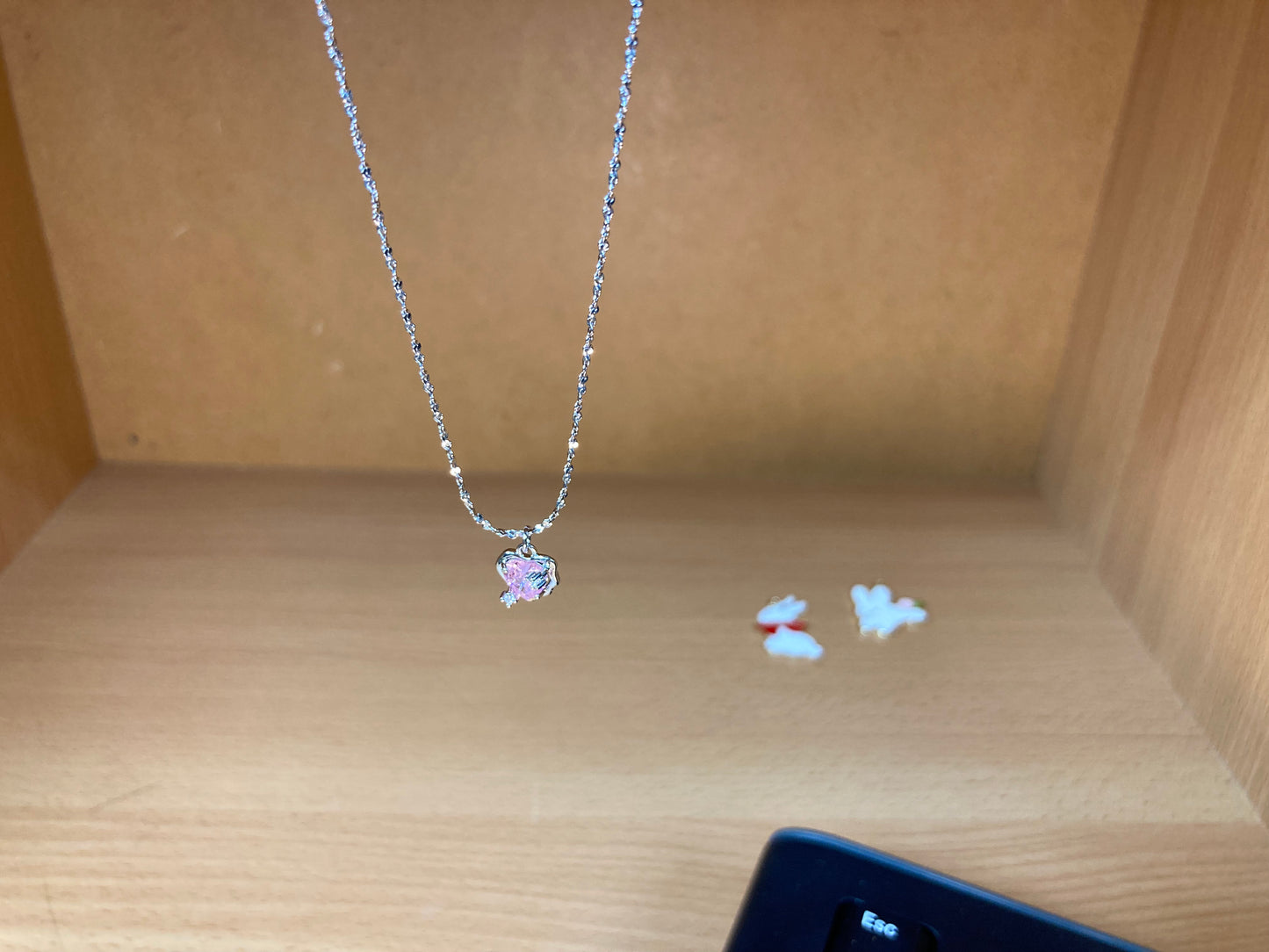 Tiny Treasures Seoul - Pink Cubic Zirconia Heart Necklace (Silver) Detail View