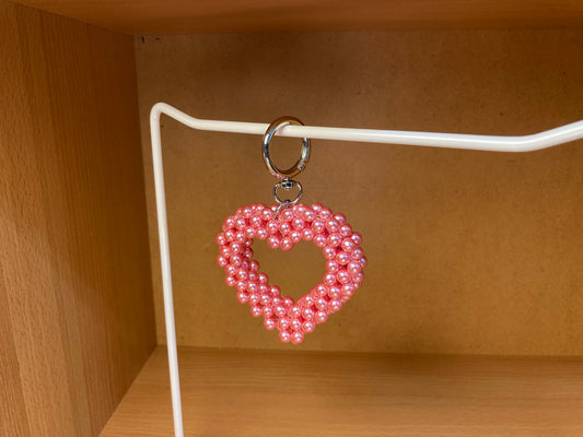 Pink Pearl Big Heart Bag Charm Key Chain