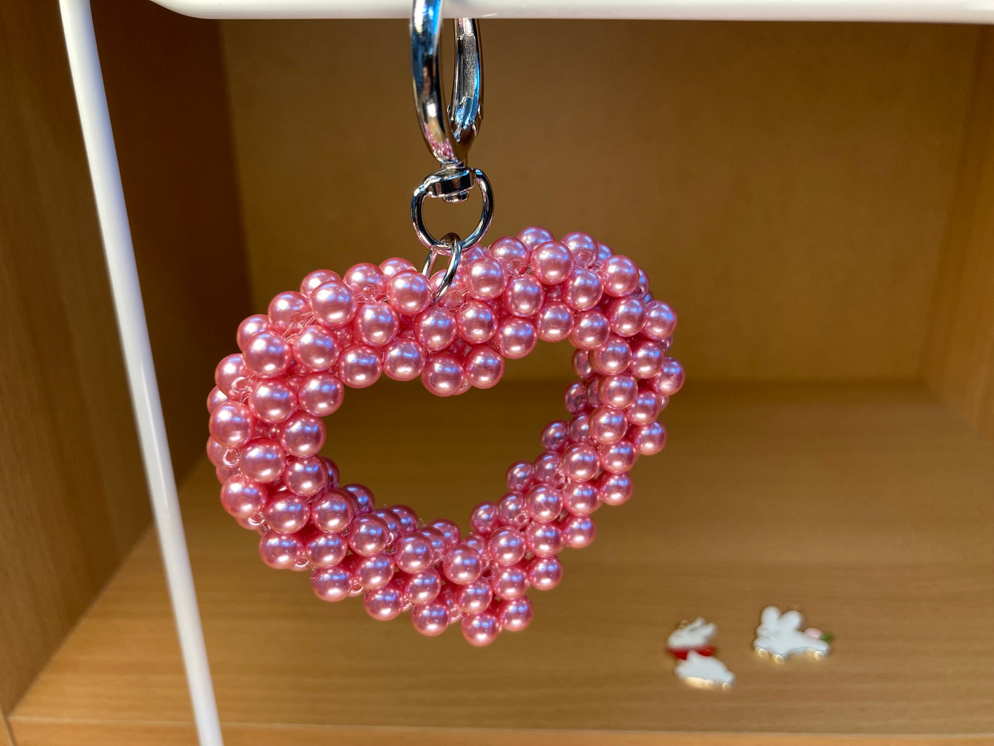 Tiny Treasures Seoul - Pink Pearl Big Heart Bag Charm Key Chain
