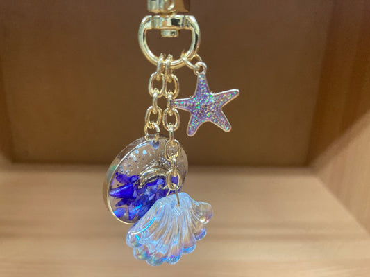 Tiny Treasures Seoul - Purple Starfish, Shell & Dolphin Glitter Bag Charm 