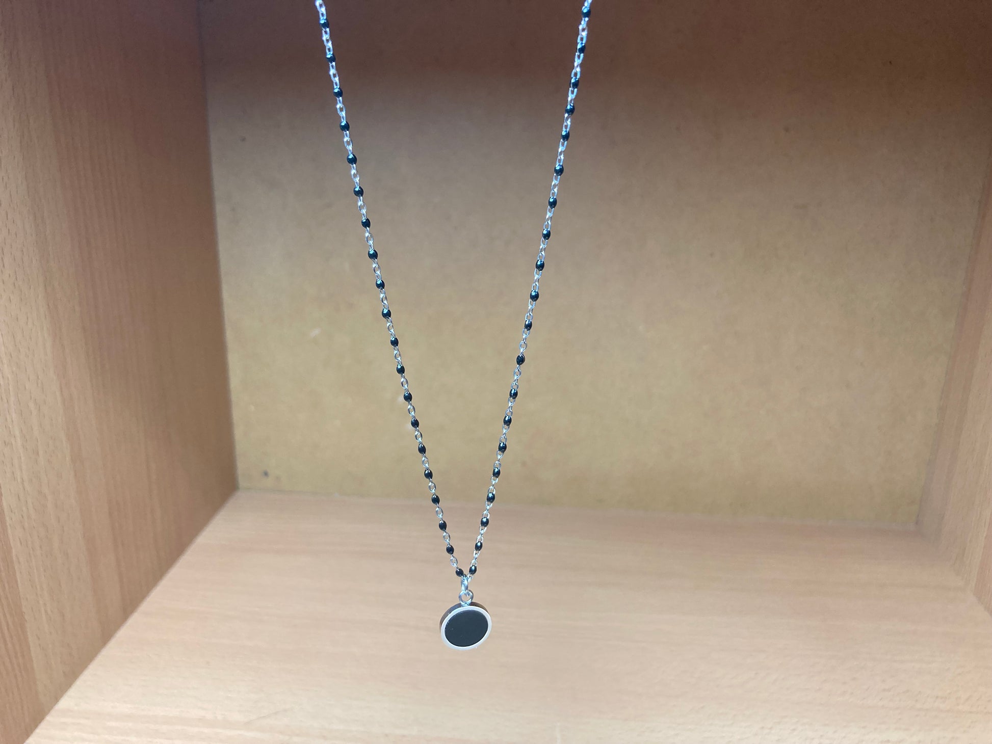 Tiny Treasures Seoul - Round Black Disc Pendant Surgical Steel Necklace