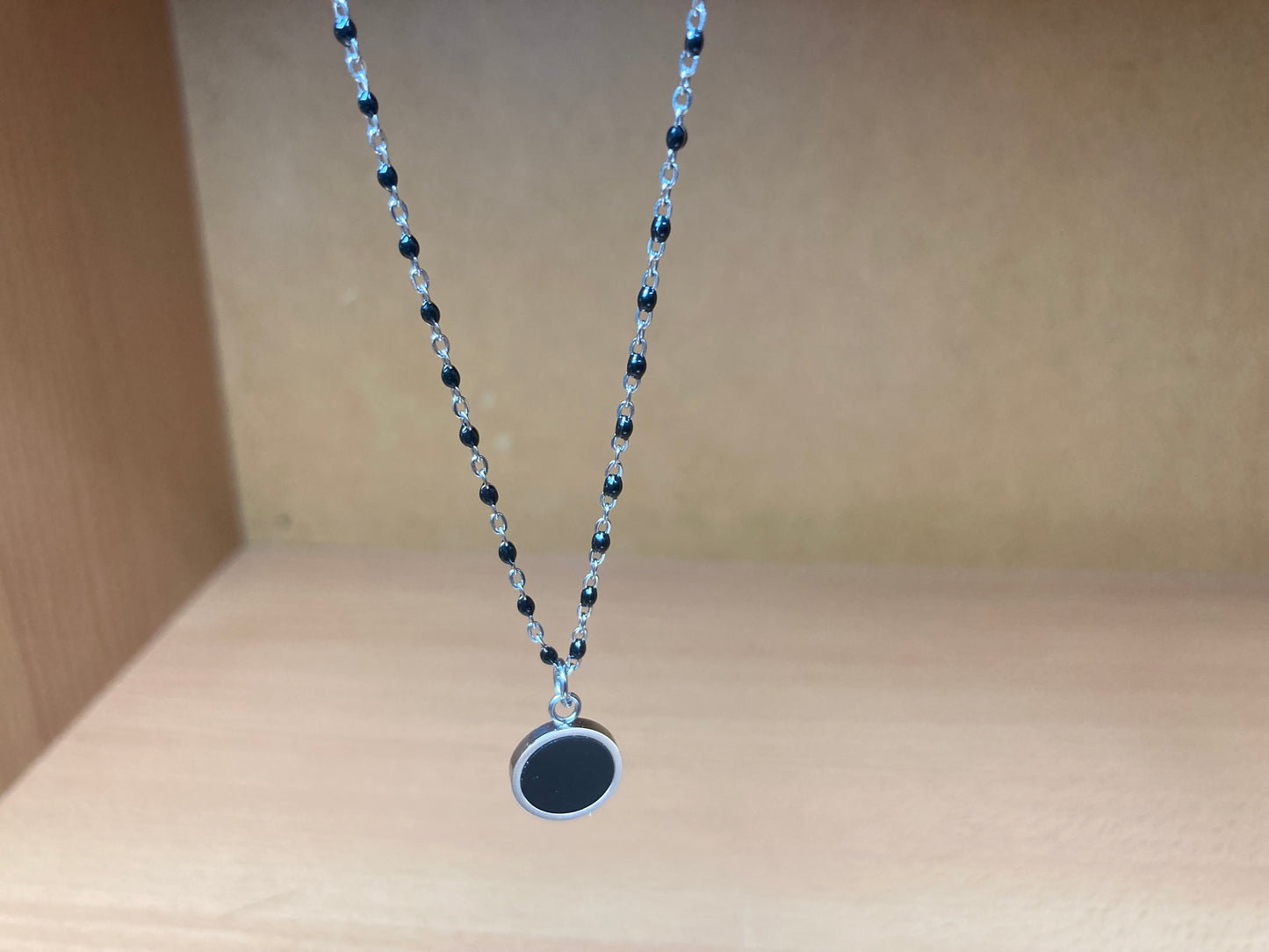 Tiny Treasures Seoul - Round Black Disc Pendant Surgical Steel Necklace