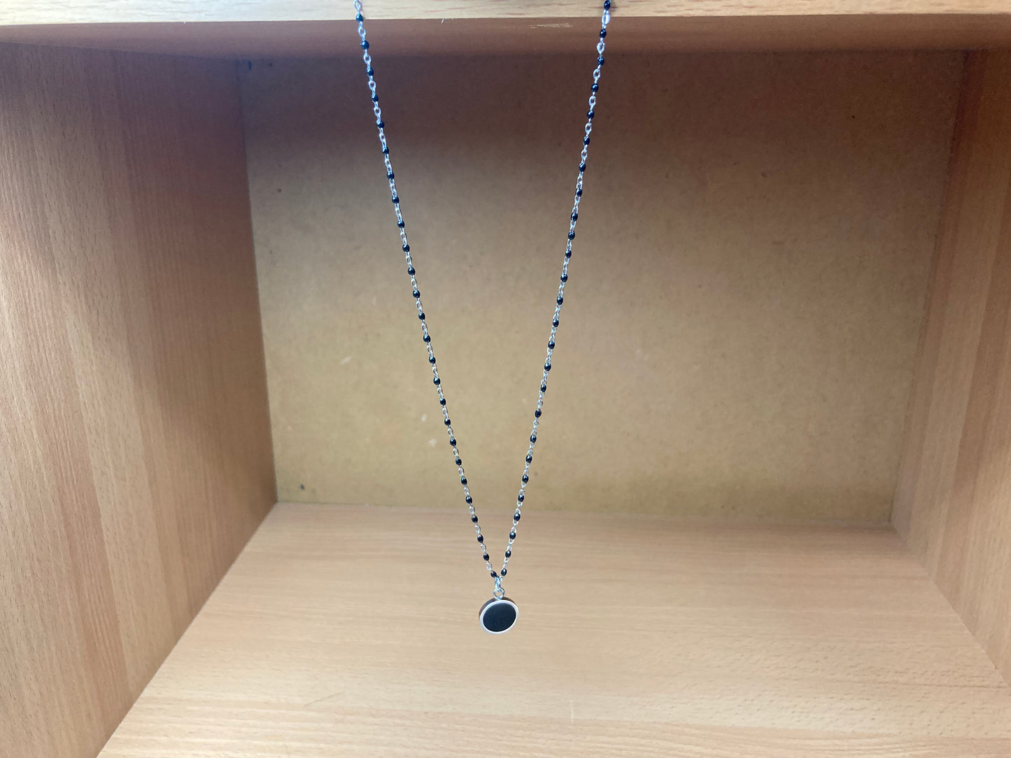 Tiny Treasures Seoul - Round Black Disc Pendant Surgical Steel Necklace
