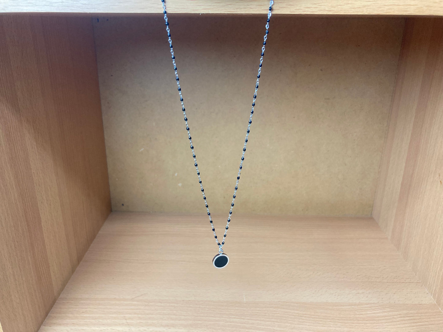 Tiny Treasures Seoul - Round Black Disc Pendant Surgical Steel Necklace