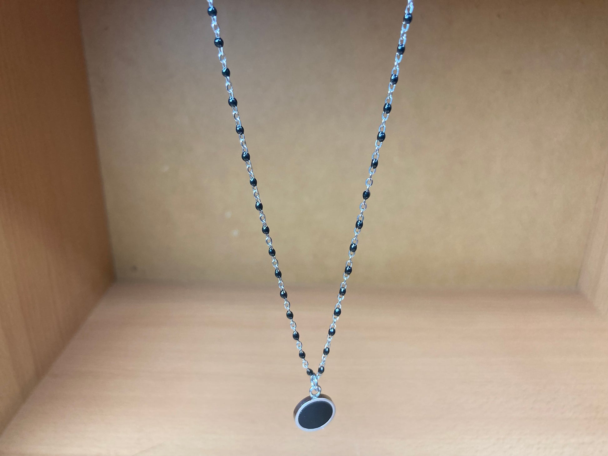 Tiny Treasures Seoul - Round Black Disc Pendant Surgical Steel Necklace