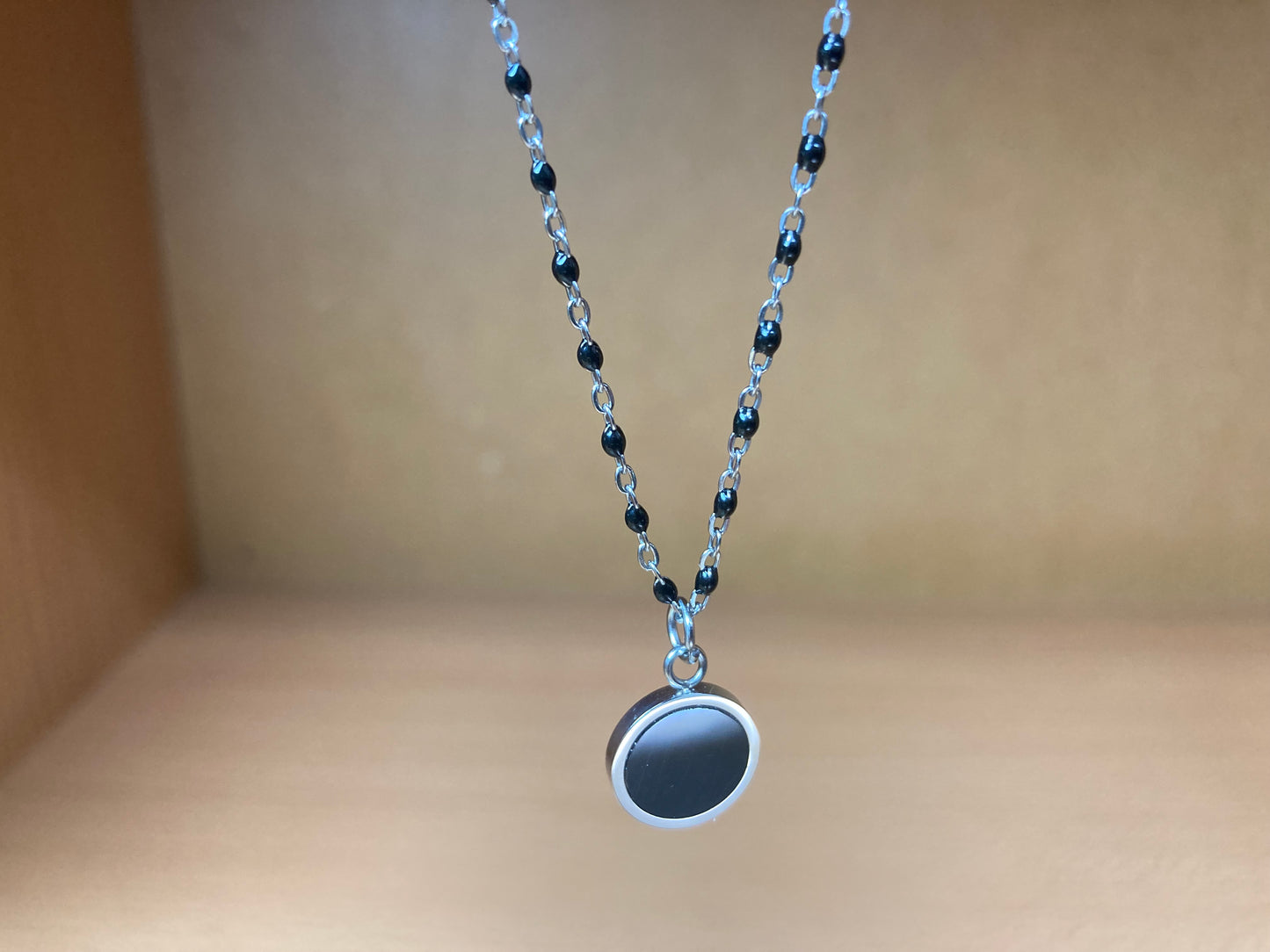 Tiny Treasures Seoul - Round Black Disc Pendant Surgical Steel Necklace