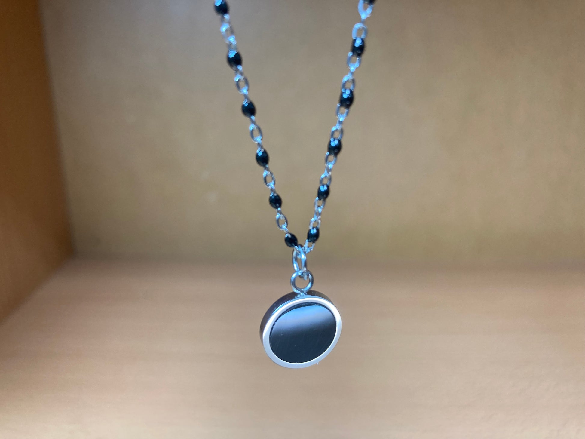 Tiny Treasures Seoul - Round Black Disc Pendant Surgical Steel Necklace