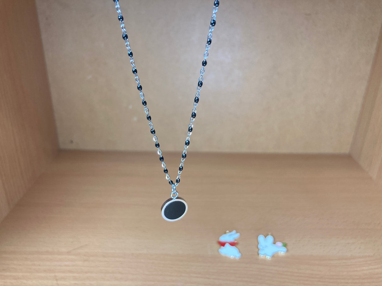 Tiny Treasures Seoul - Round Black Disc Pendant Surgical Steel Necklace