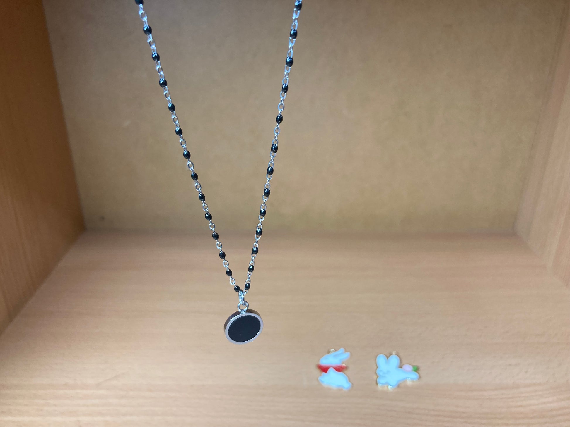 Tiny Treasures Seoul - Round Black Disc Pendant Surgical Steel Necklace