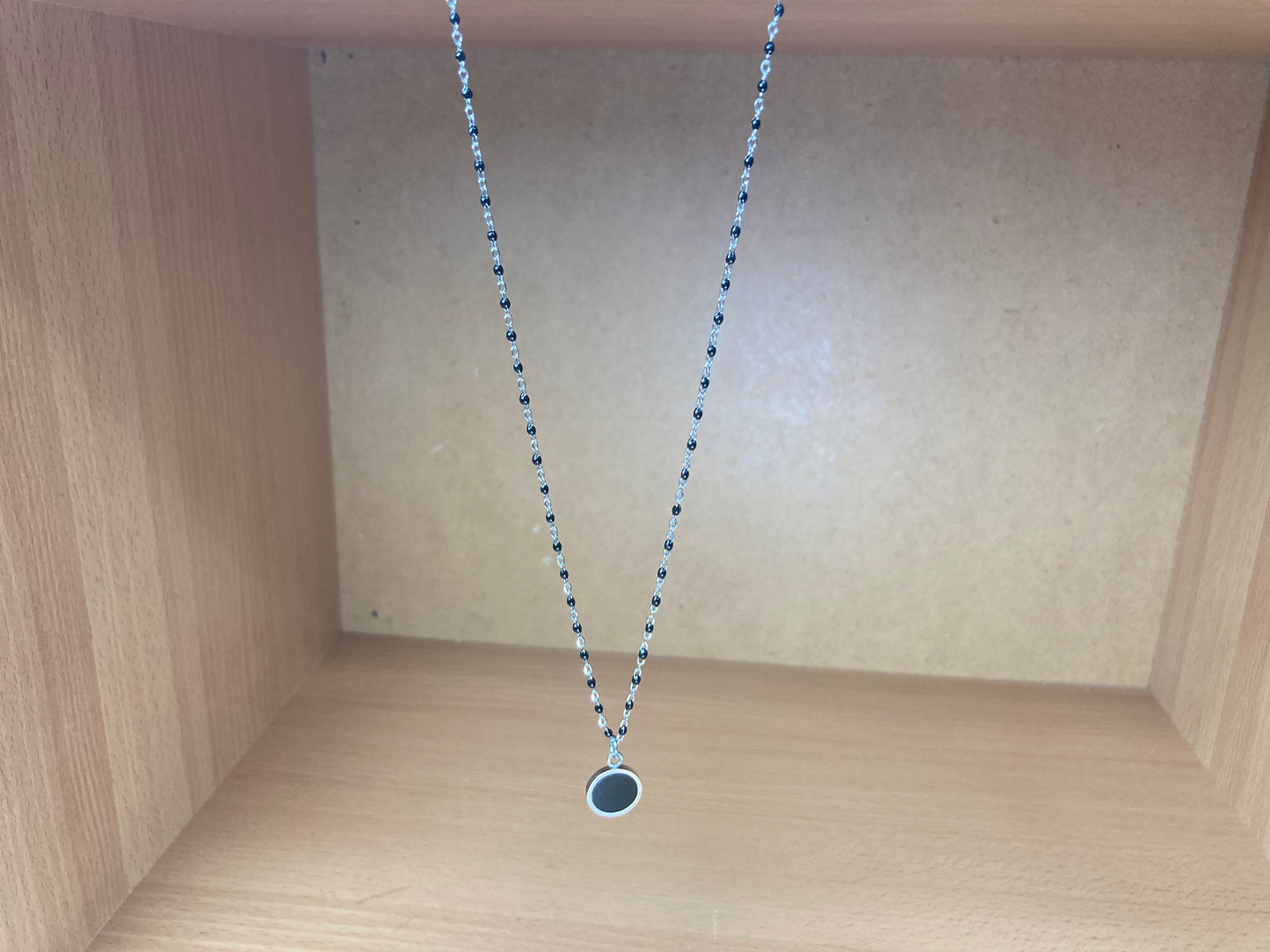 Tiny Treasures Seoul - Round Black Disc Pendant Surgical Steel Necklace