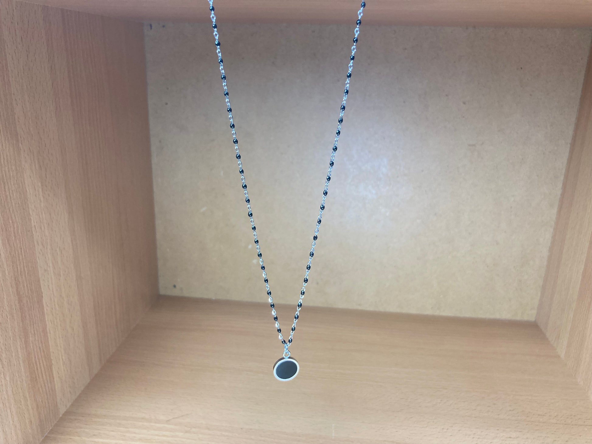 Tiny Treasures Seoul - Round Black Disc Pendant Surgical Steel Necklace