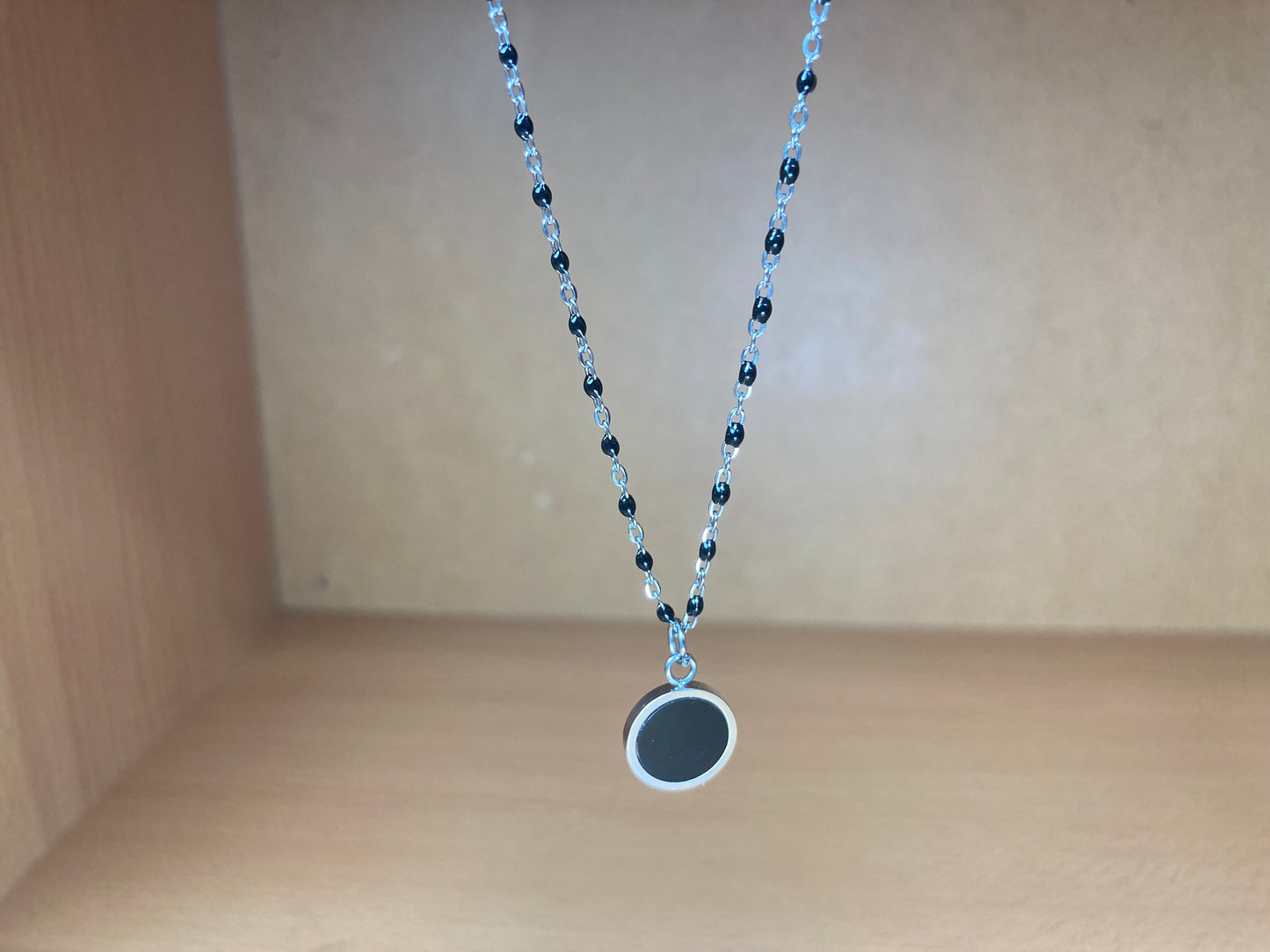 Tiny Treasures Seoul - Round Black Disc Pendant Surgical Steel Necklace