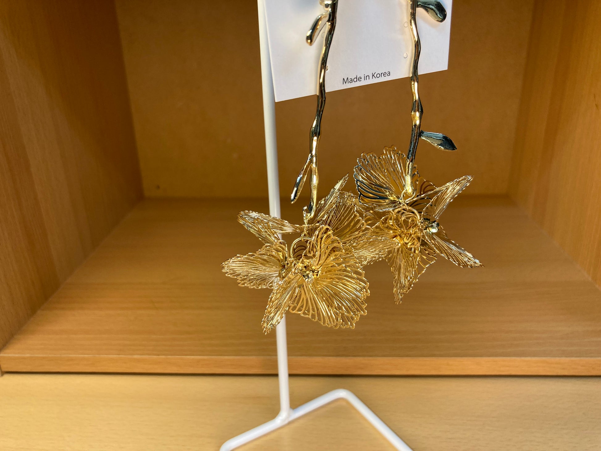 Tiny Treasures Seoul - Sculptural Gold Flower Stem Statement Earrings