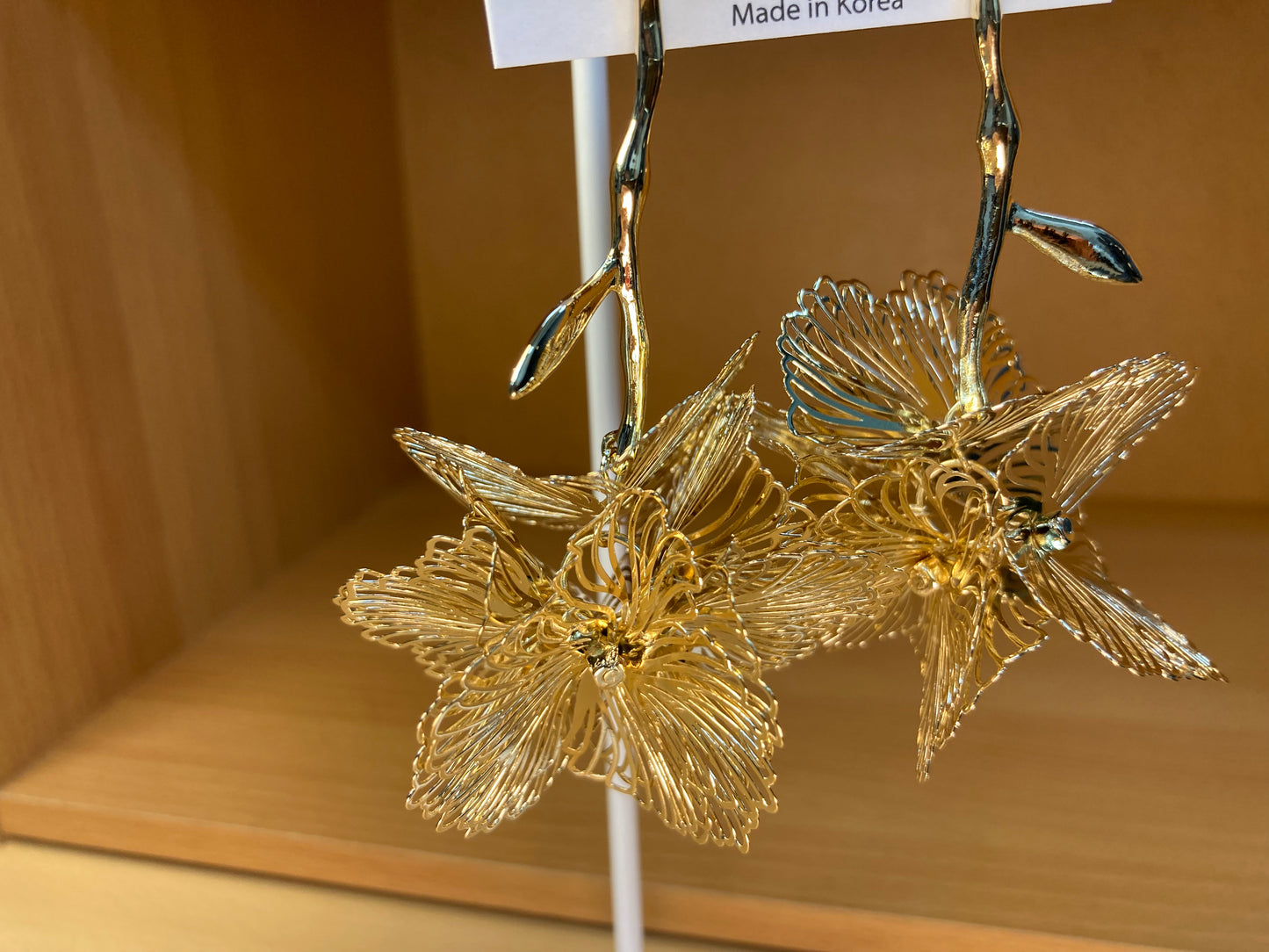 Tiny Treasures Seoul - Sculptural Gold Flower Stem Statement Earrings