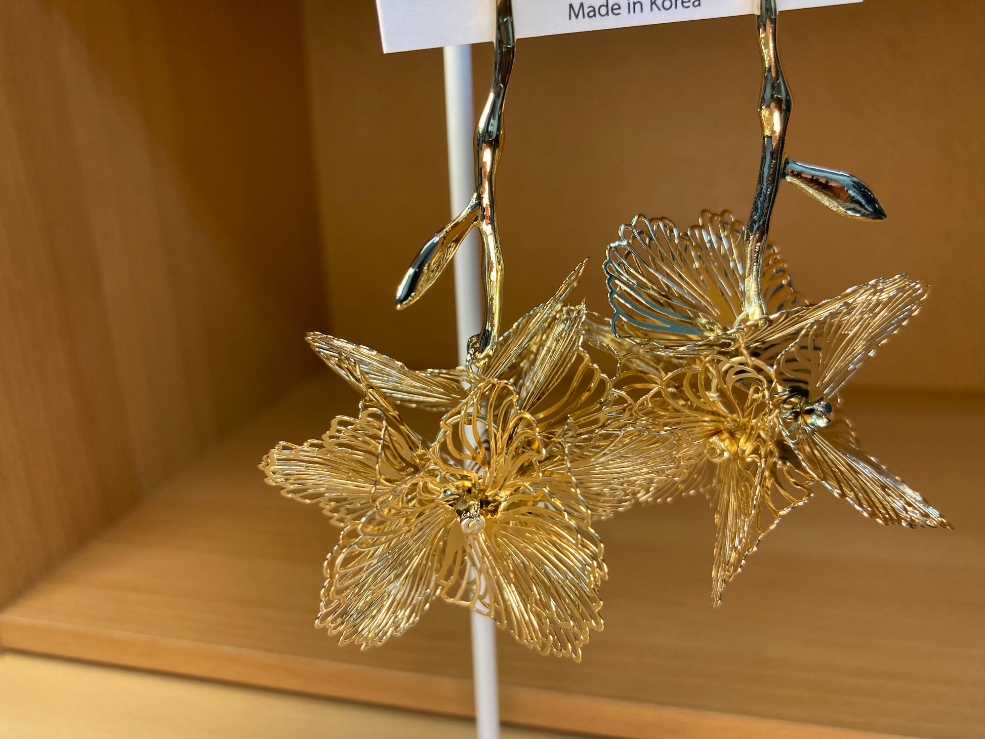 Tiny Treasures Seoul - Sculptural Gold Flower Stem Statement Earrings