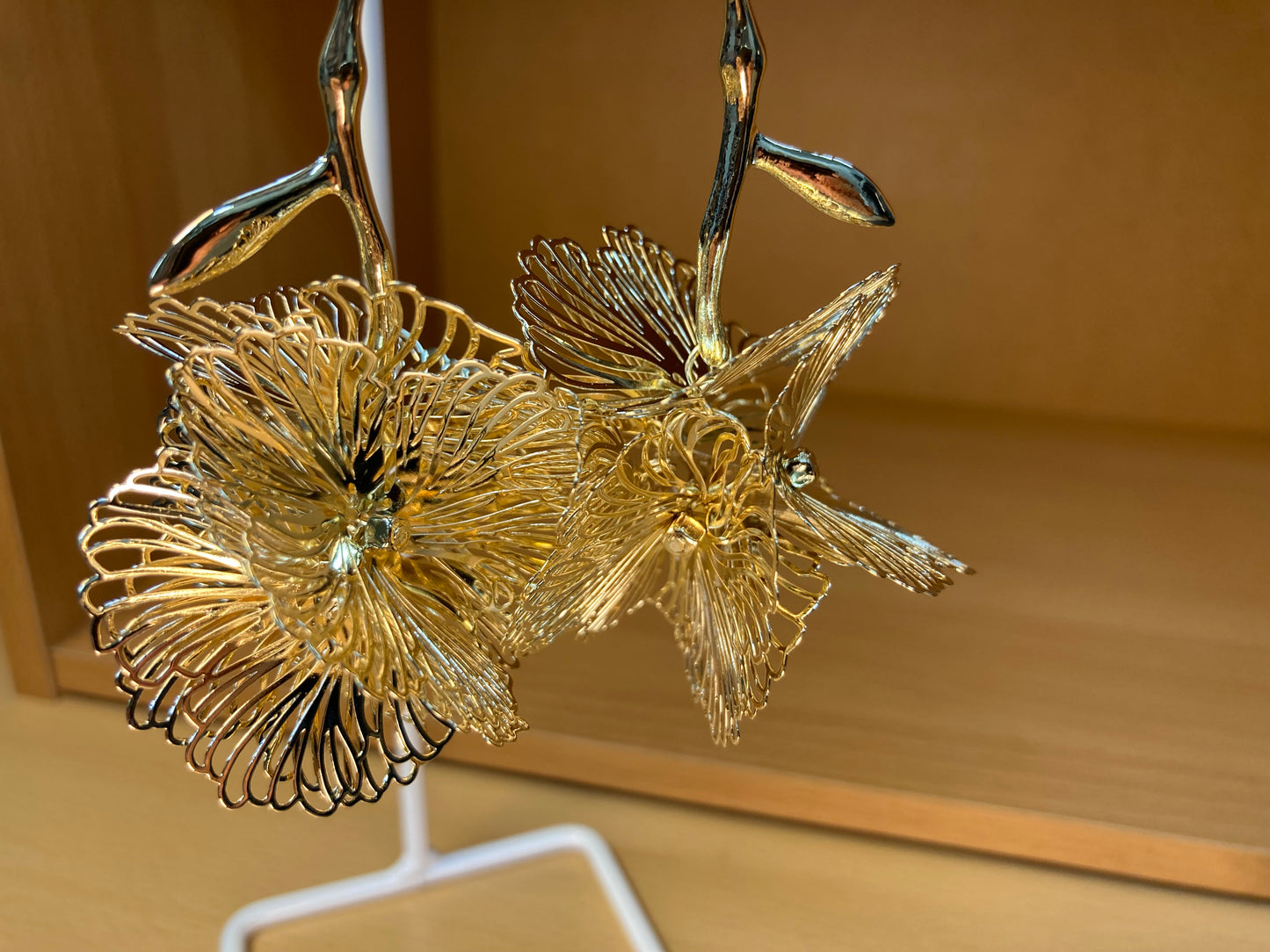 Tiny Treasures Seoul - Sculptural Gold Flower Stem Statement Earrings