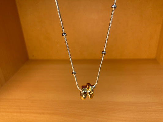 Silver Chain Triple Gold Ring Necklace
