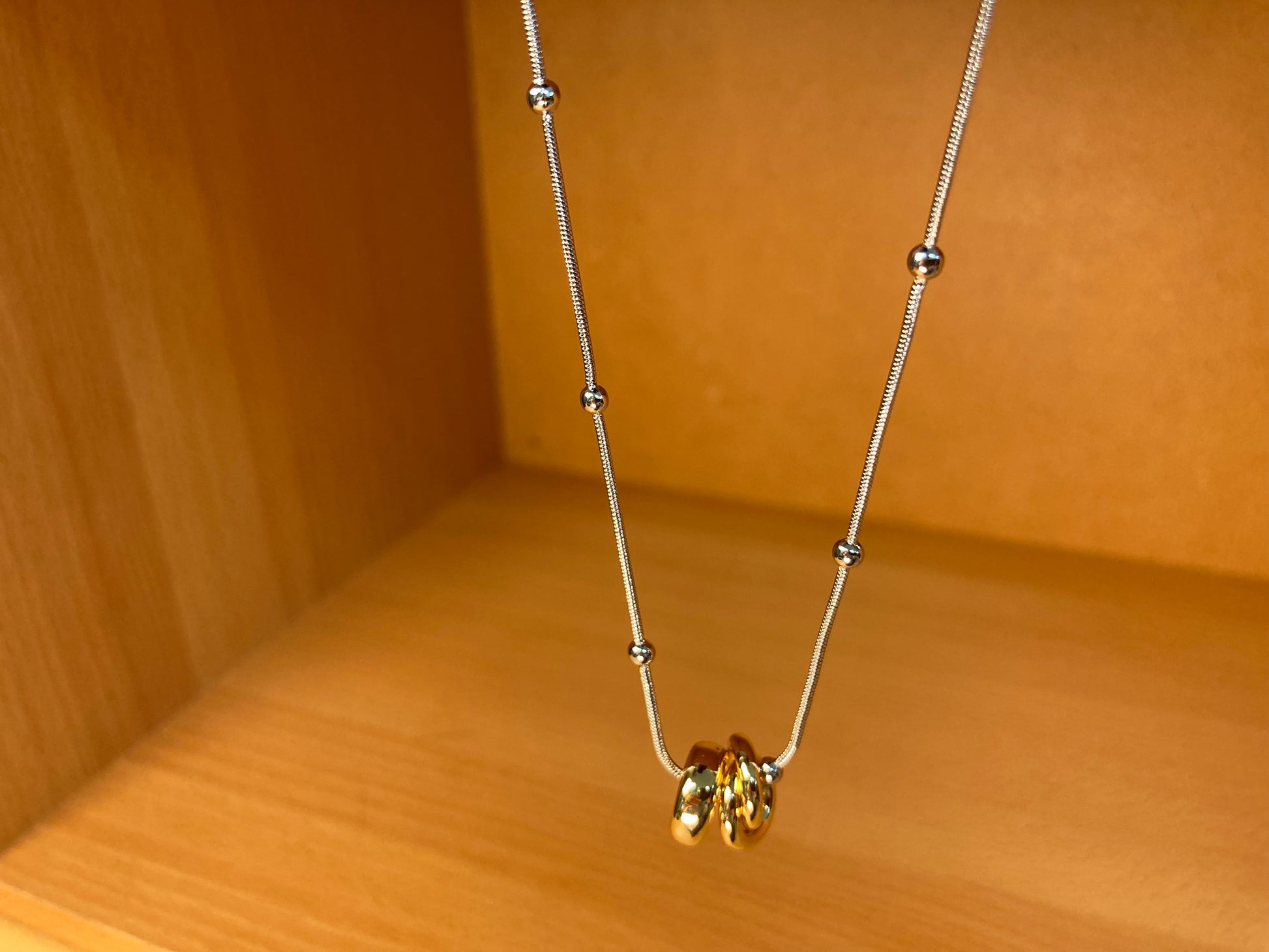 Tiny Treasures Seoul - Silver Chain Triple Gold Ring Necklace