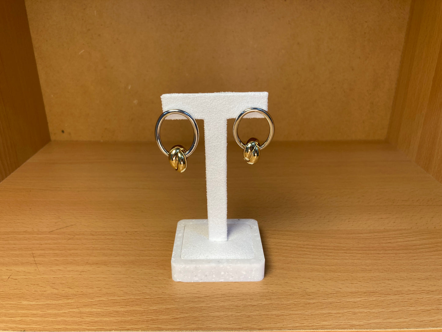 Tiny Treasures Seoul - Silver Oval Hoop Gold Knot Drop Earrings