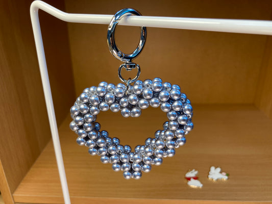 Tiny Treasures Seoul - Silver Pearl Big Heart Bag Charm Key Chain