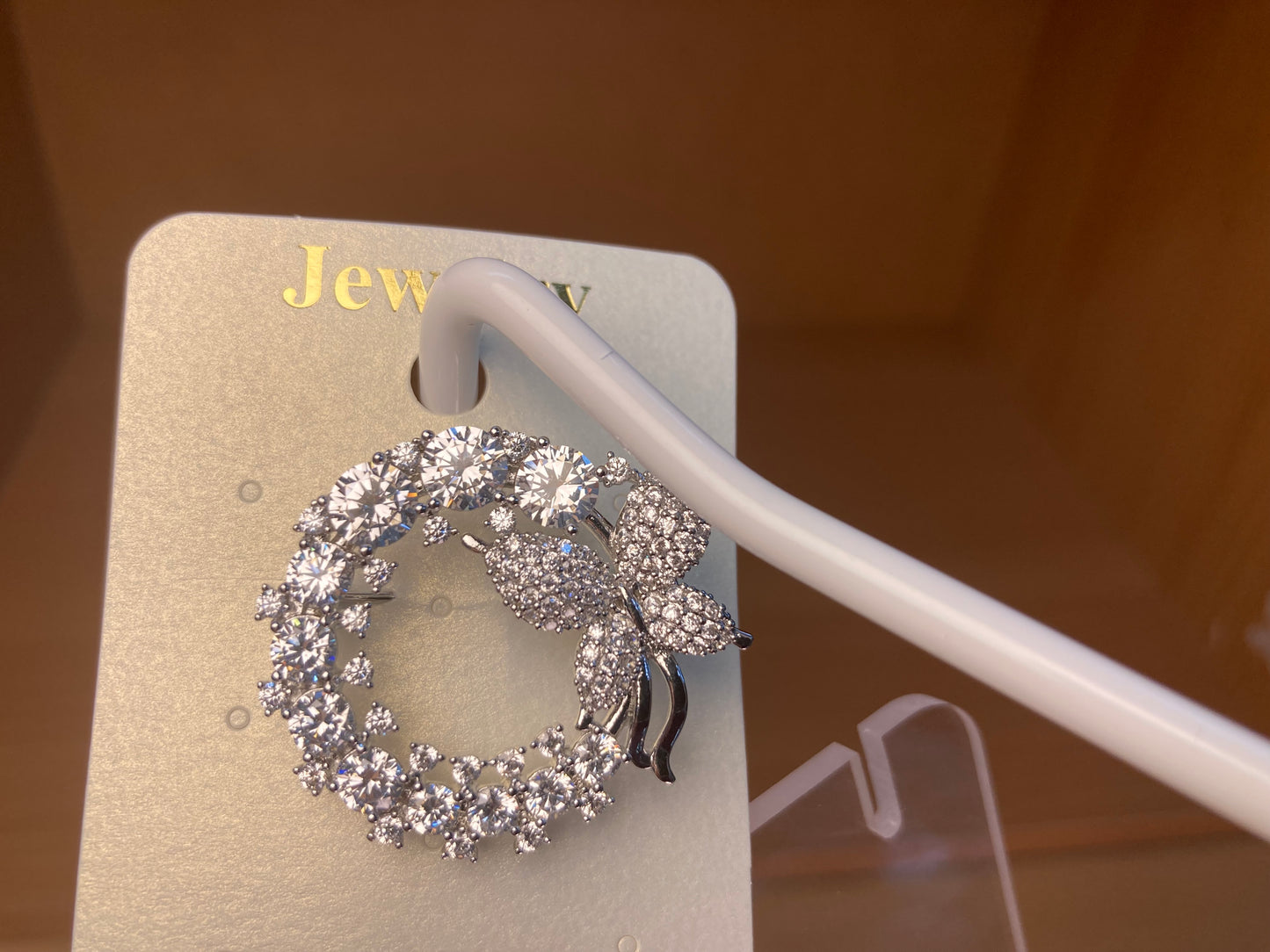 Tiny Treasures Seoul - Silver Tone Butterfly Crystal Wreath Brooch