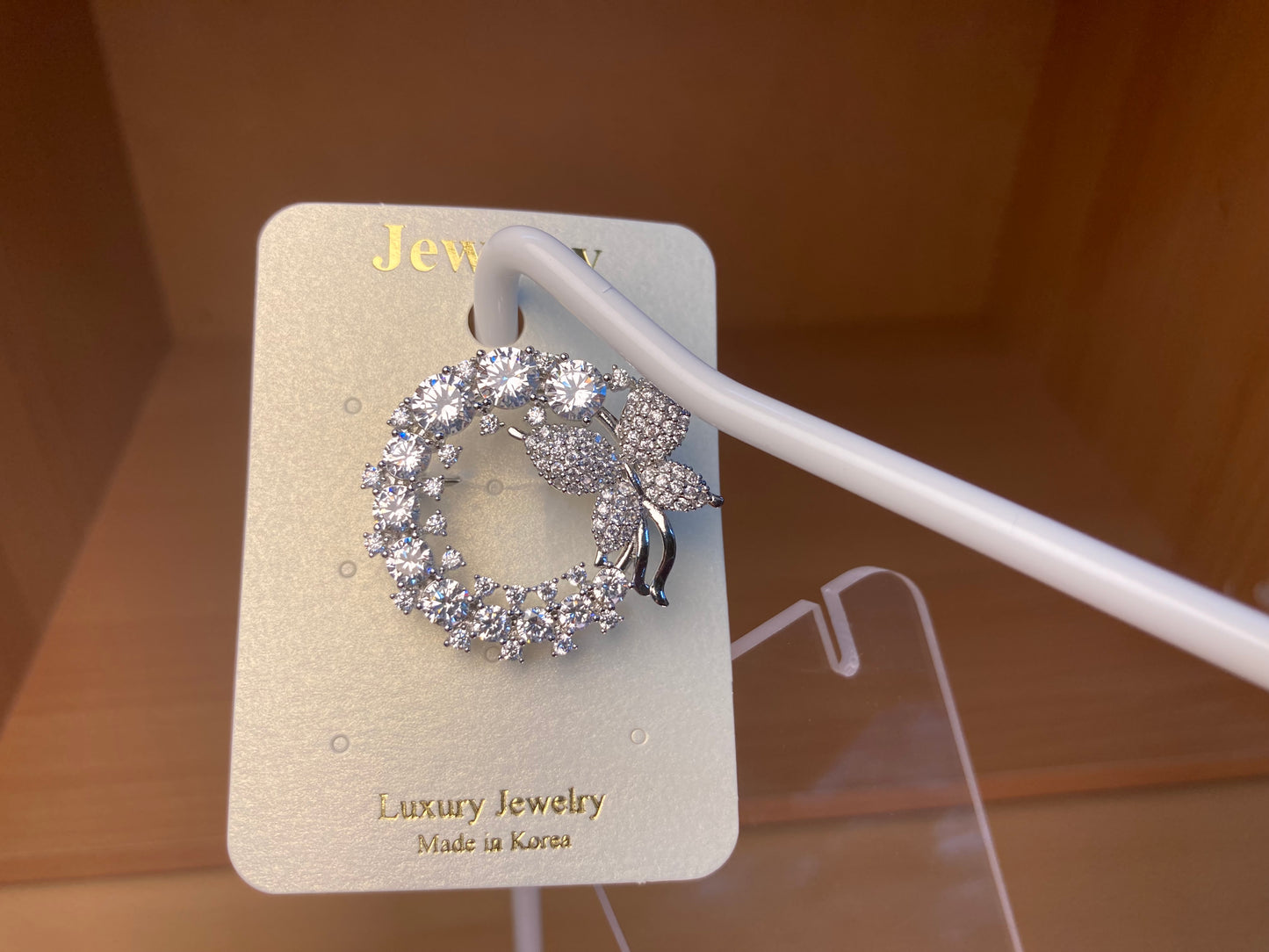 Tiny Treasures Seoul - Silver Tone Butterfly Crystal Wreath Brooch