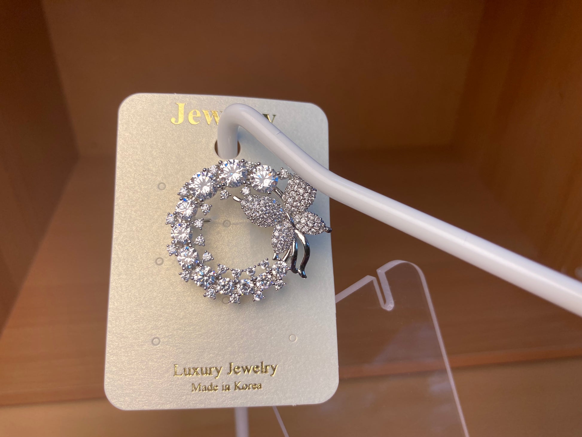 Tiny Treasures Seoul - Silver Tone Butterfly Crystal Wreath Brooch