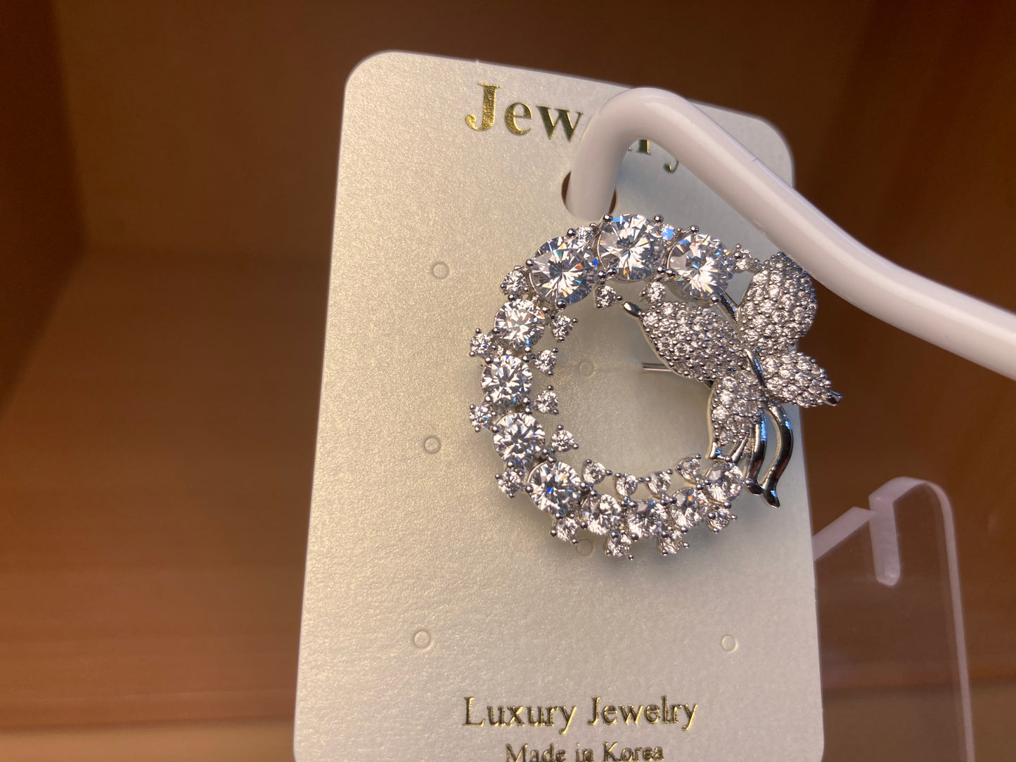 Tiny Treasures Seoul - Silver Tone Butterfly Crystal Wreath Brooch