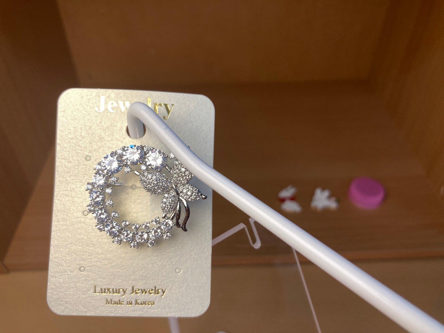 Tiny Treasures Seoul - Silver Tone Butterfly Crystal Wreath Brooch