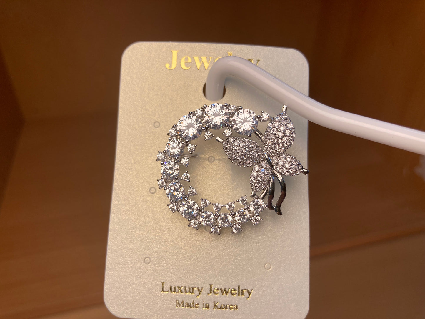 Tiny Treasures Seoul - Silver Tone Butterfly Crystal Wreath Brooch