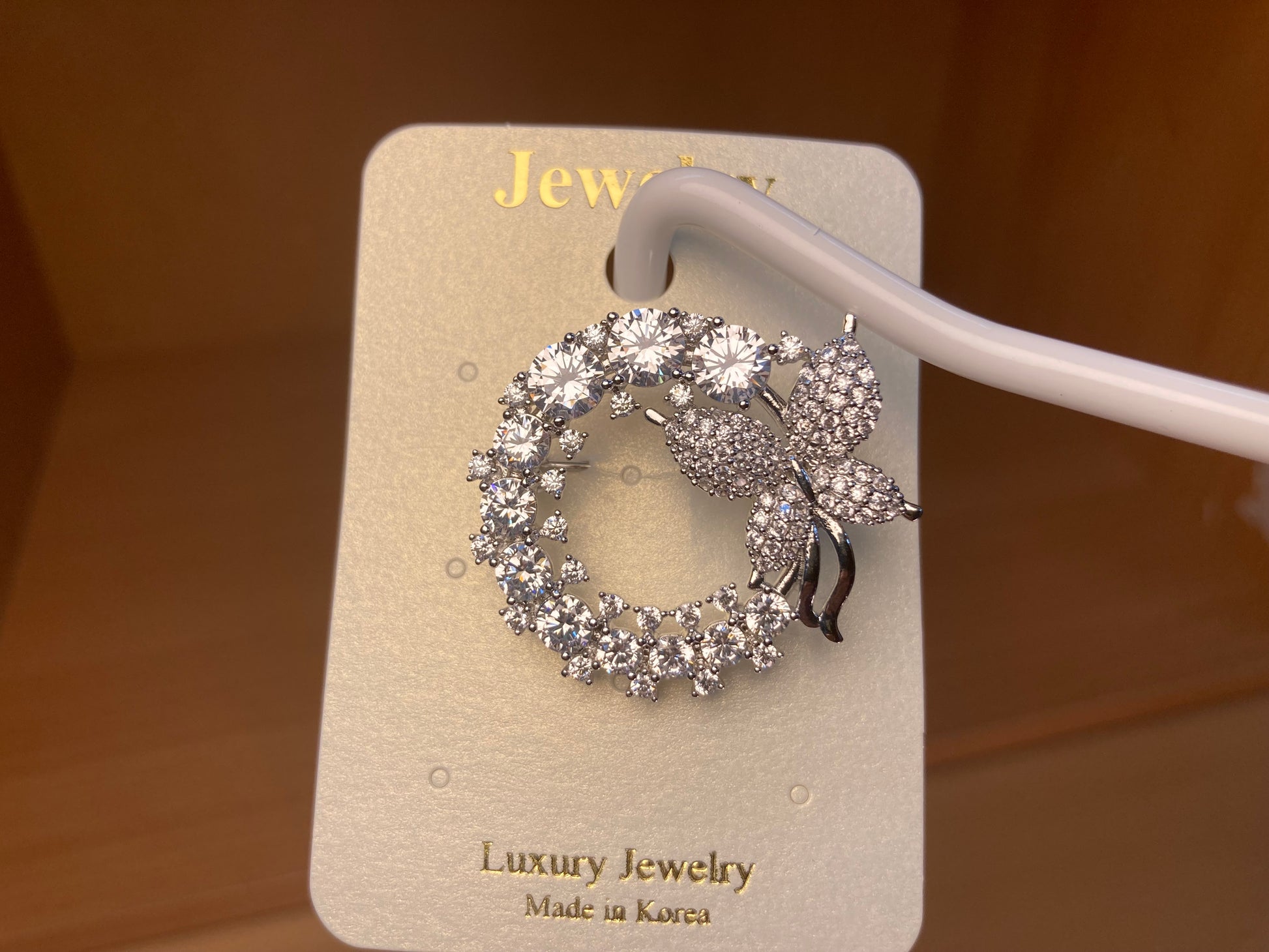 Tiny Treasures Seoul - Silver Tone Butterfly Crystal Wreath Brooch