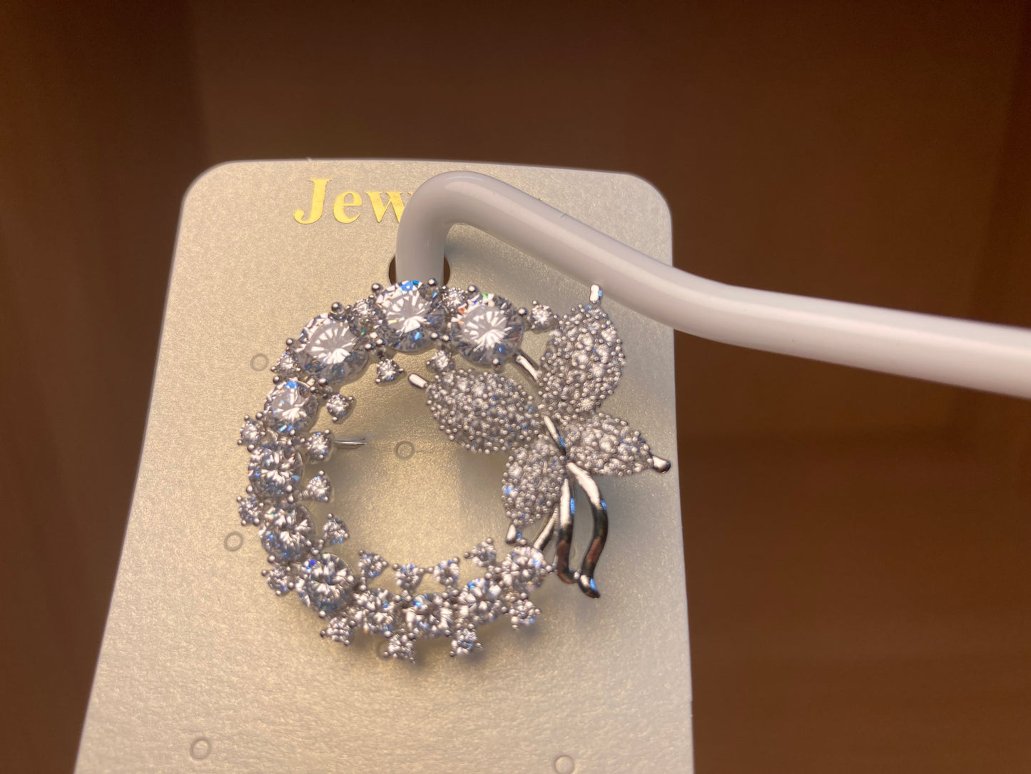 Tiny Treasures Seoul - Silver Tone Butterfly Crystal Wreath Brooch