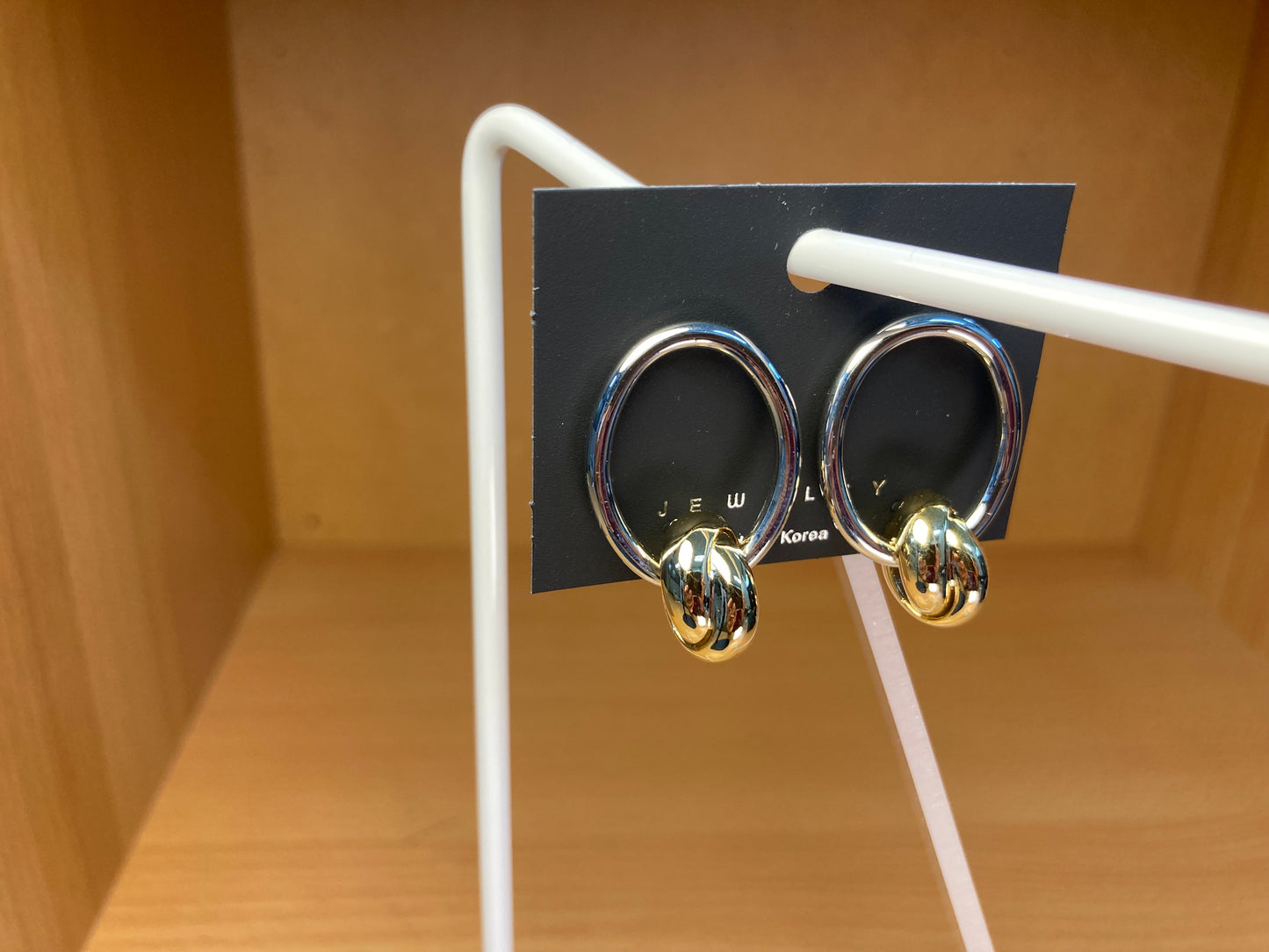 Tiny Treasures Seoul - Silver Oval Hoop Gold Knot Drop Earrings