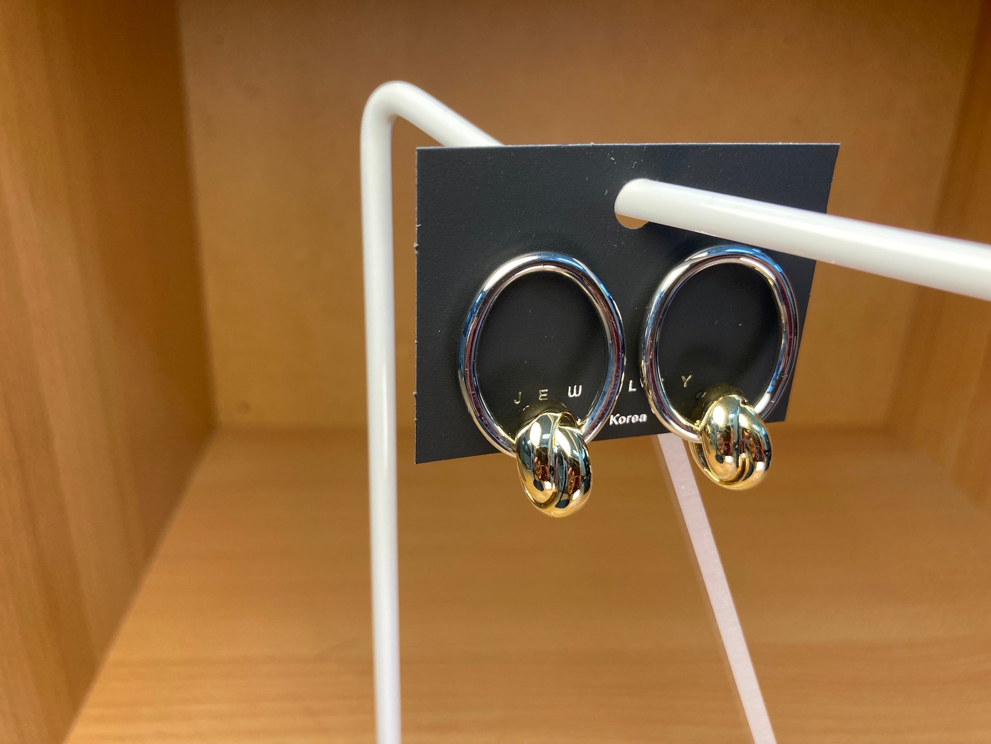 Tiny Treasures Seoul - Silver Oval Hoop Gold Knot Drop Earrings