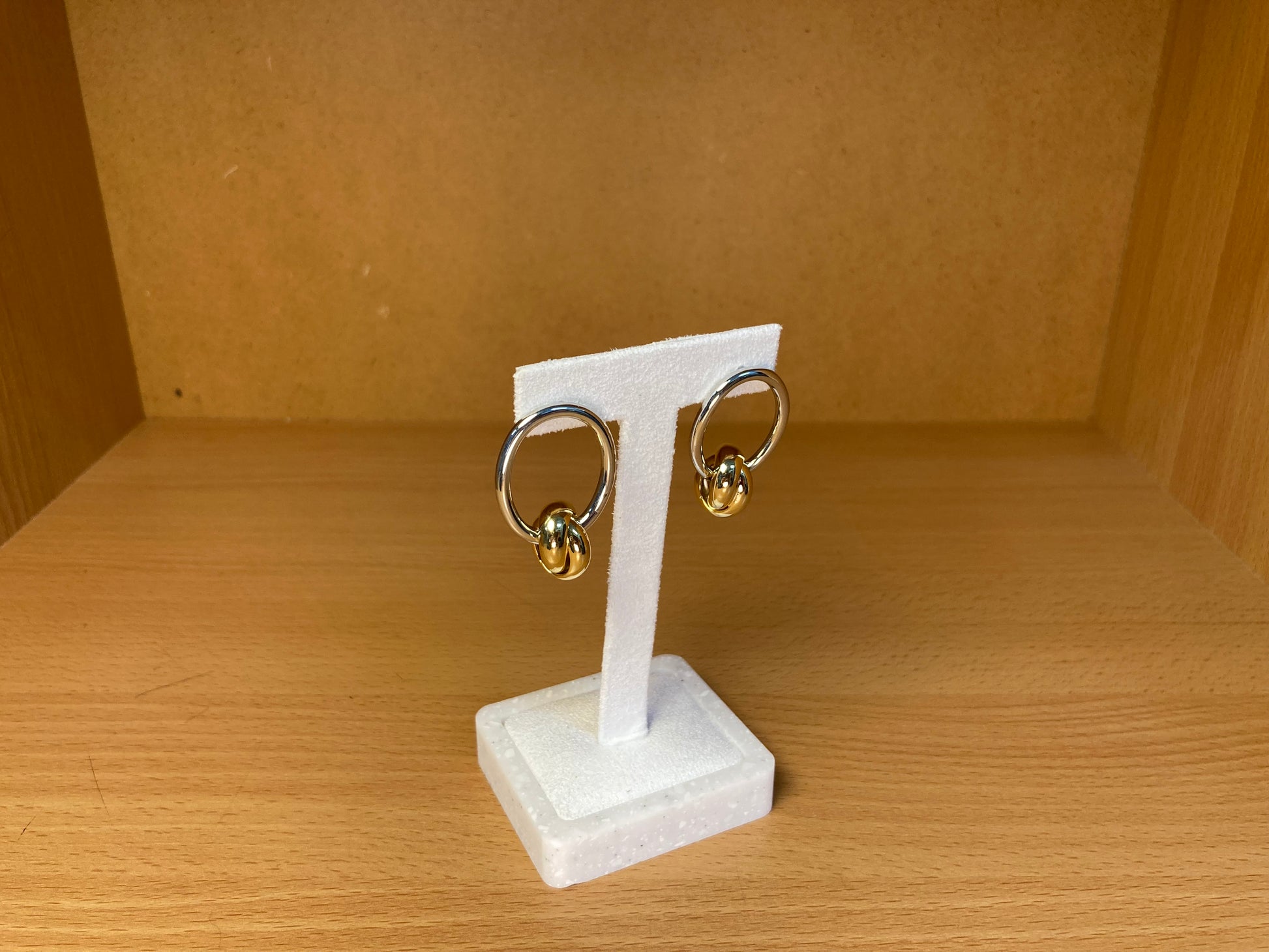 Tiny Treasures Seoul - Silver Oval Hoop Gold Knot Drop Earrings