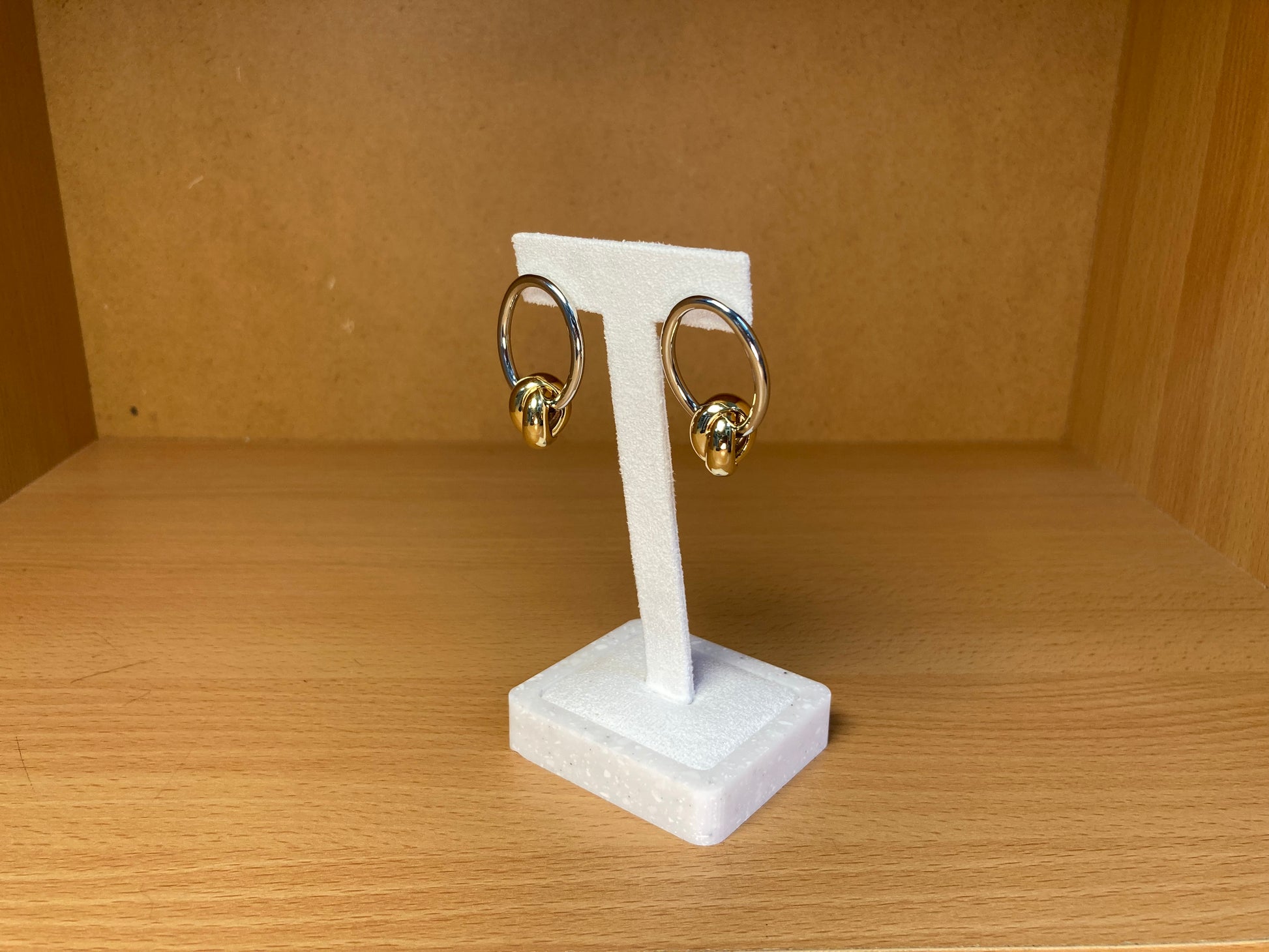 Tiny Treasures Seoul - Silver Oval Hoop Gold Knot Drop Earrings
