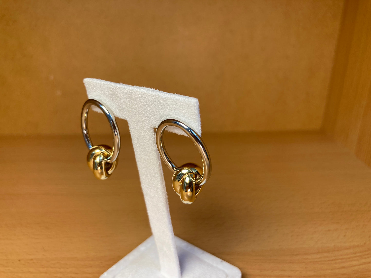 Tiny Treasures Seoul - Silver Oval Hoop Gold Knot Drop Earrings