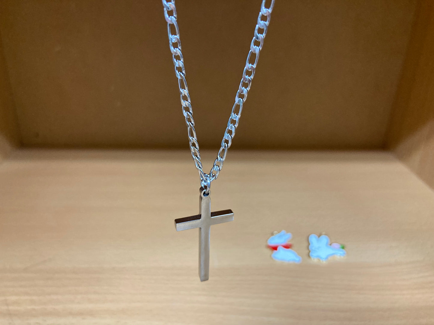 Tiny Treasures Seoul - Surgical Steel Slim Cross Figaro Chain Necklace