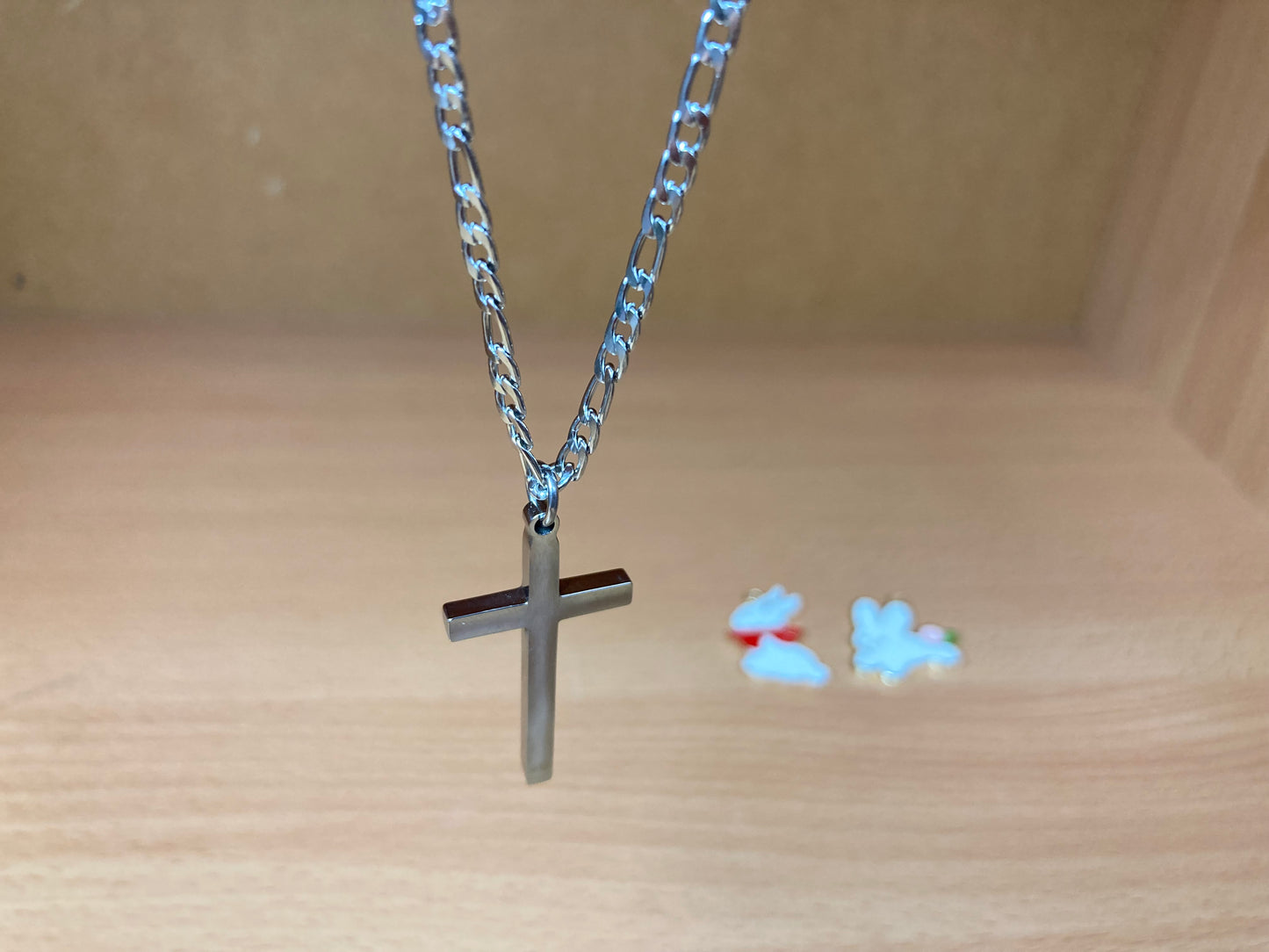 Tiny Treasures Seoul - Surgical Steel Slim Cross Figaro Chain Necklace