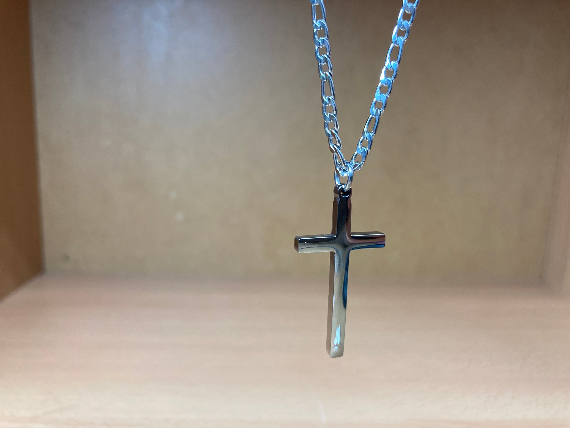 Tiny Treasures Seoul - Surgical Steel Slim Cross Figaro Chain Necklace