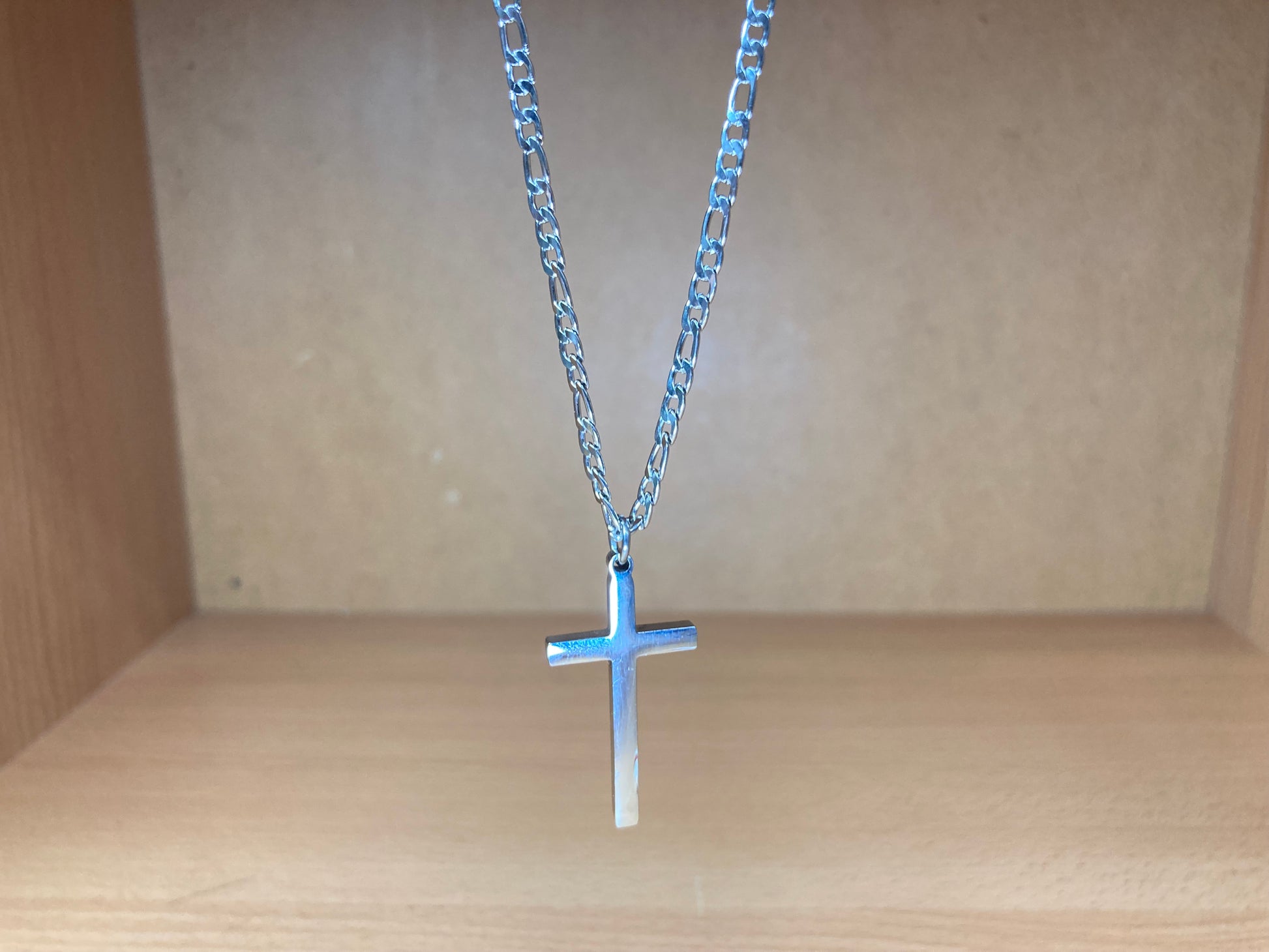 Tiny Treasures Seoul - Surgical Steel Slim Cross Figaro Chain Necklace