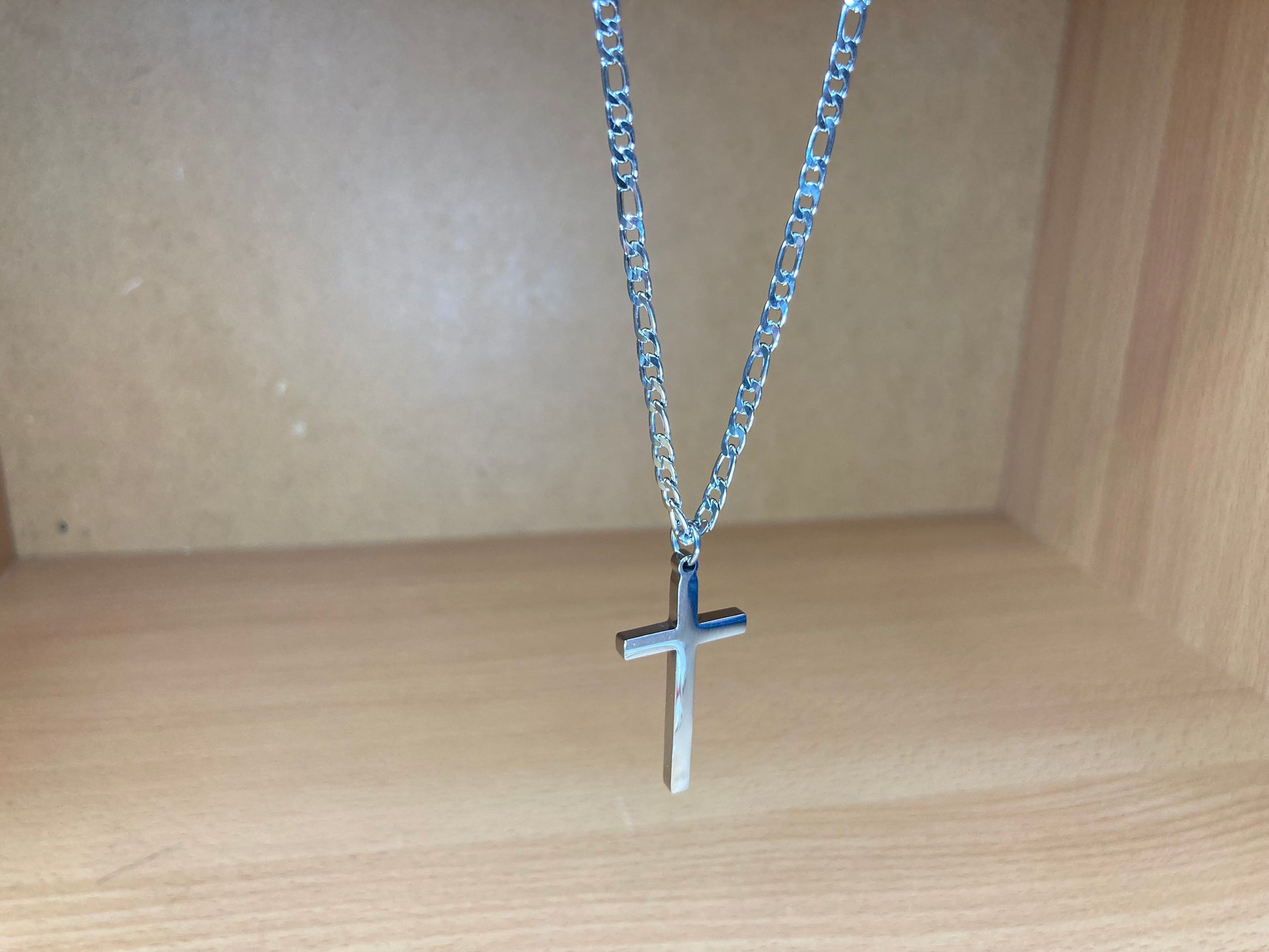 Tiny Treasures Seoul - Surgical Steel Slim Cross Figaro Chain Necklace