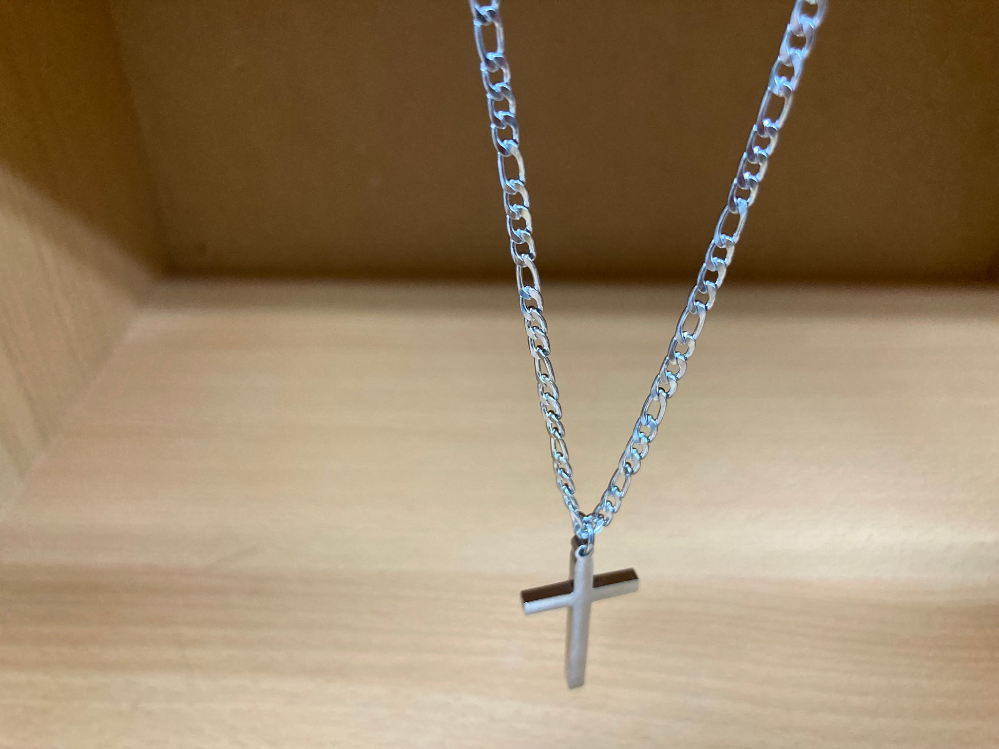 Tiny Treasures Seoul - Surgical Steel Slim Cross Figaro Chain Necklace
