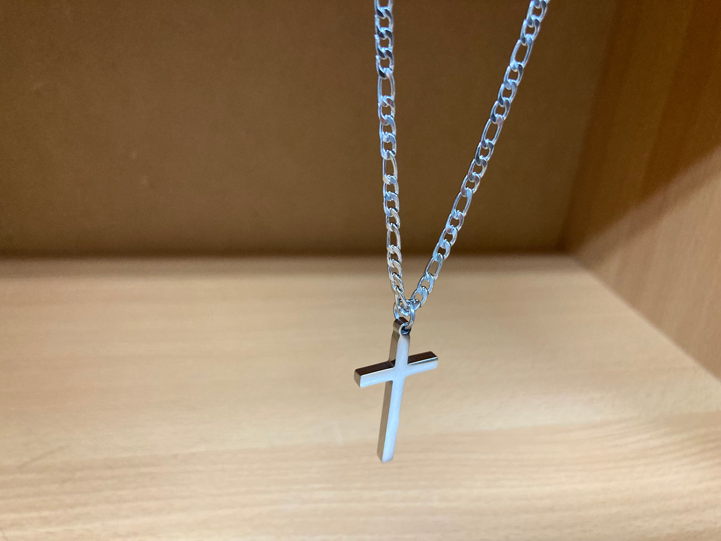 Tiny Treasures Seoul - Surgical Steel Slim Cross Figaro Chain Necklace