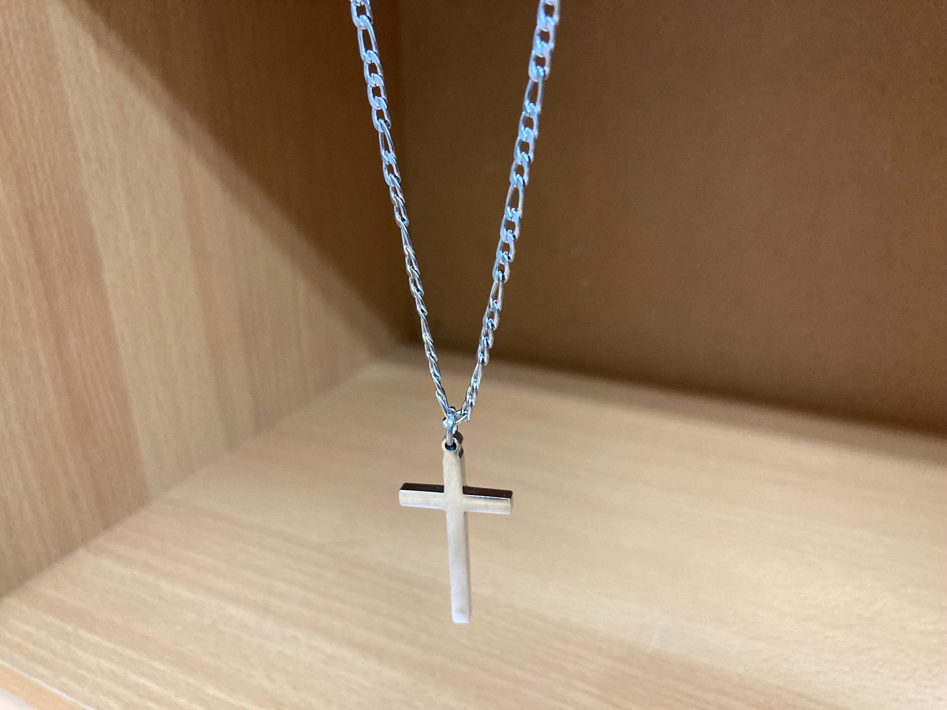 Tiny Treasures Seoul - Surgical Steel Slim Cross Figaro Chain Necklace
